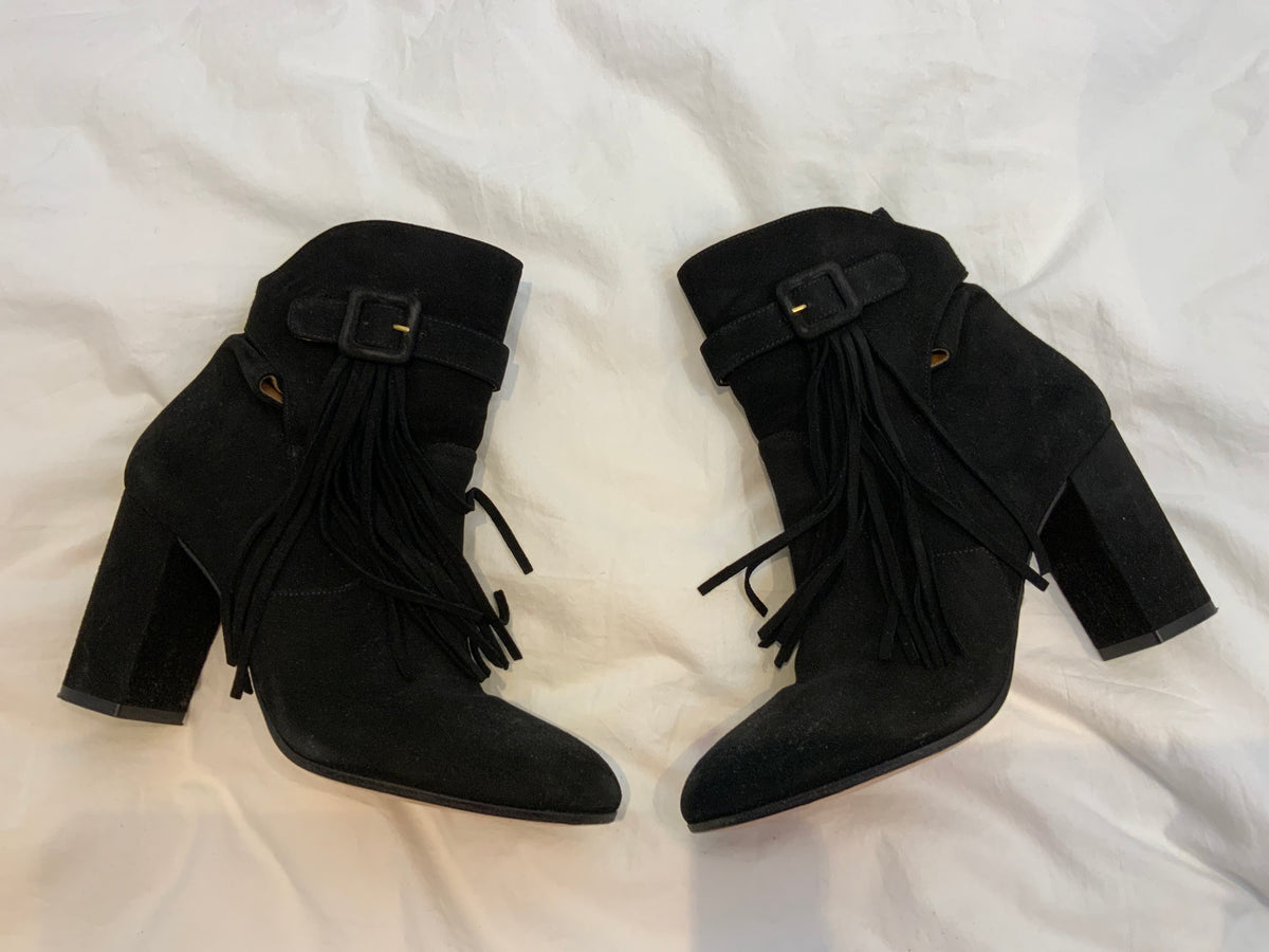 Aquazzura Suede Leather Tassel Boots Size 37.5 US 7.6 UK 4.5 ladies