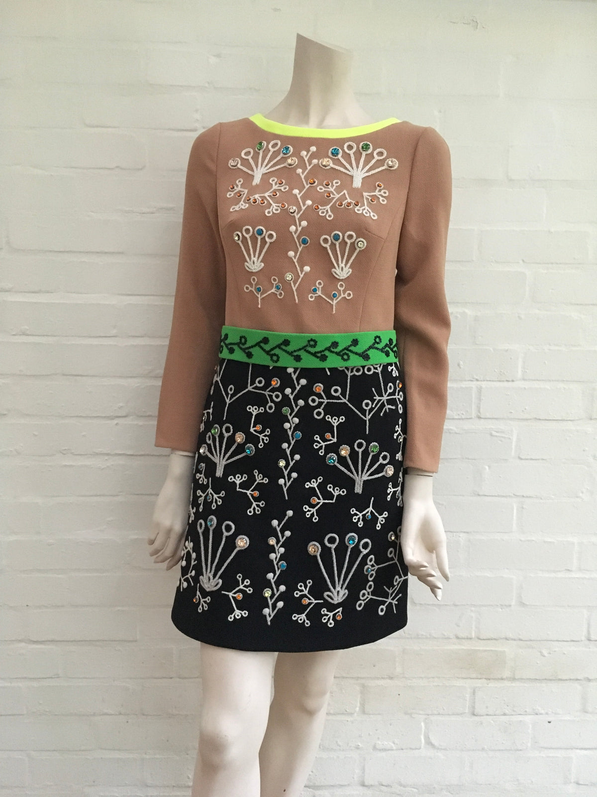Peter Pilotto Brown Cari Embellished Embroidered Wool-Crepe Mini Dress Ladies