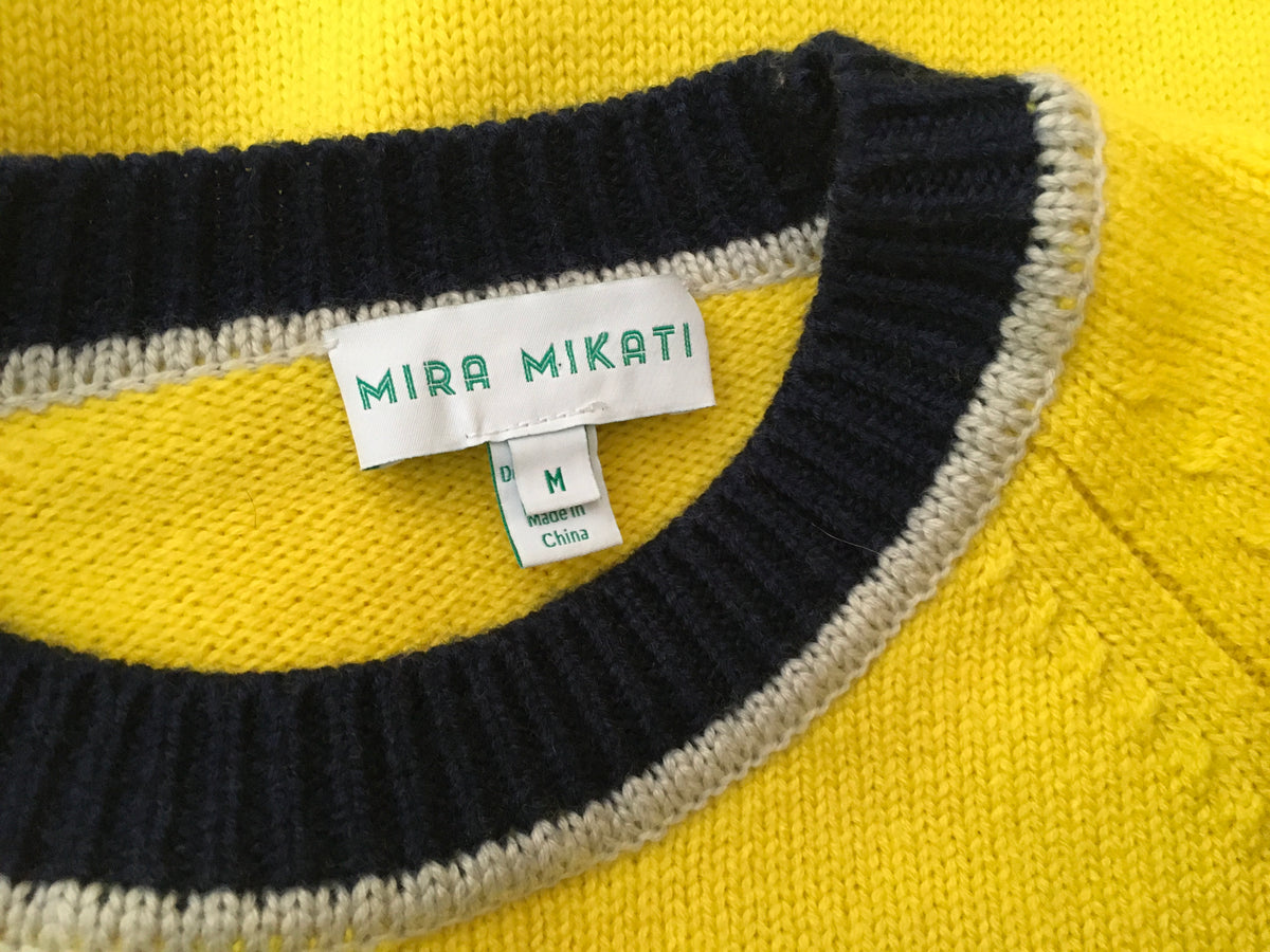 Mira Mikati Women's Look Patched Yellow Wool Sweater Jumper Size M Medium Ladies