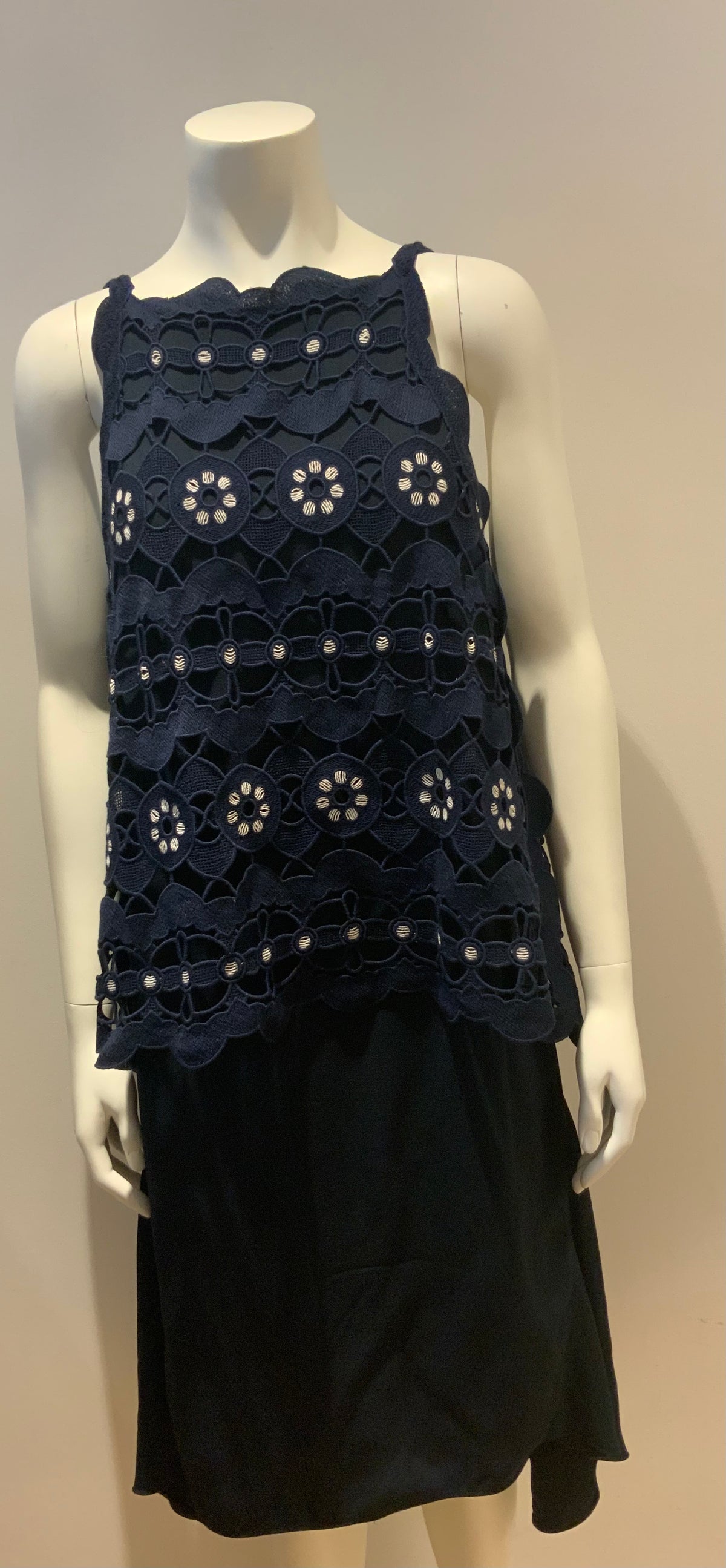 CHLOÉ Guipure Lace Navy Overlay DRESS SIZE FR 38 UK 10 US 6 ladies