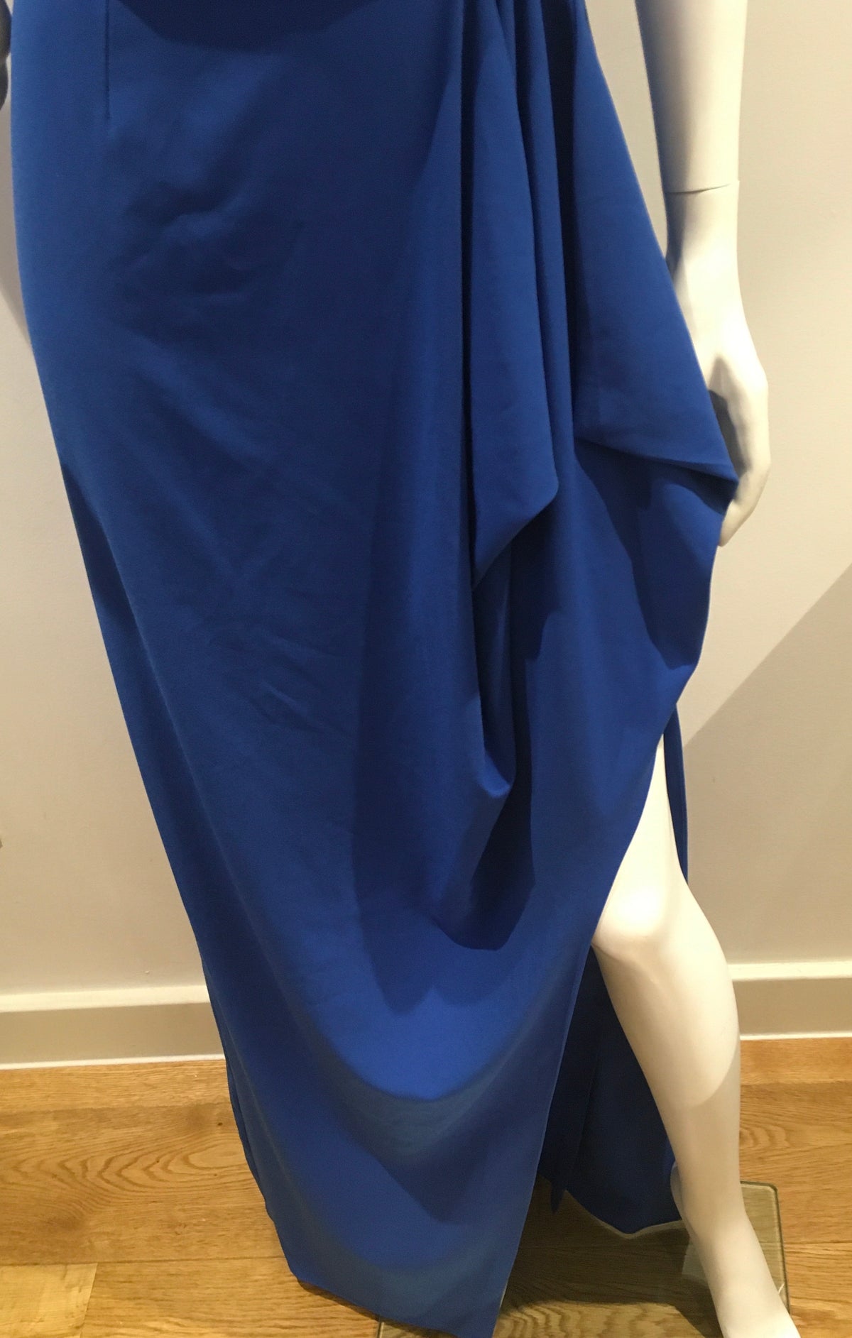Halston Heritage POne-Shoulder Stretch Crepe Evening Gown inBlue Size UK 8 US 4 ladies