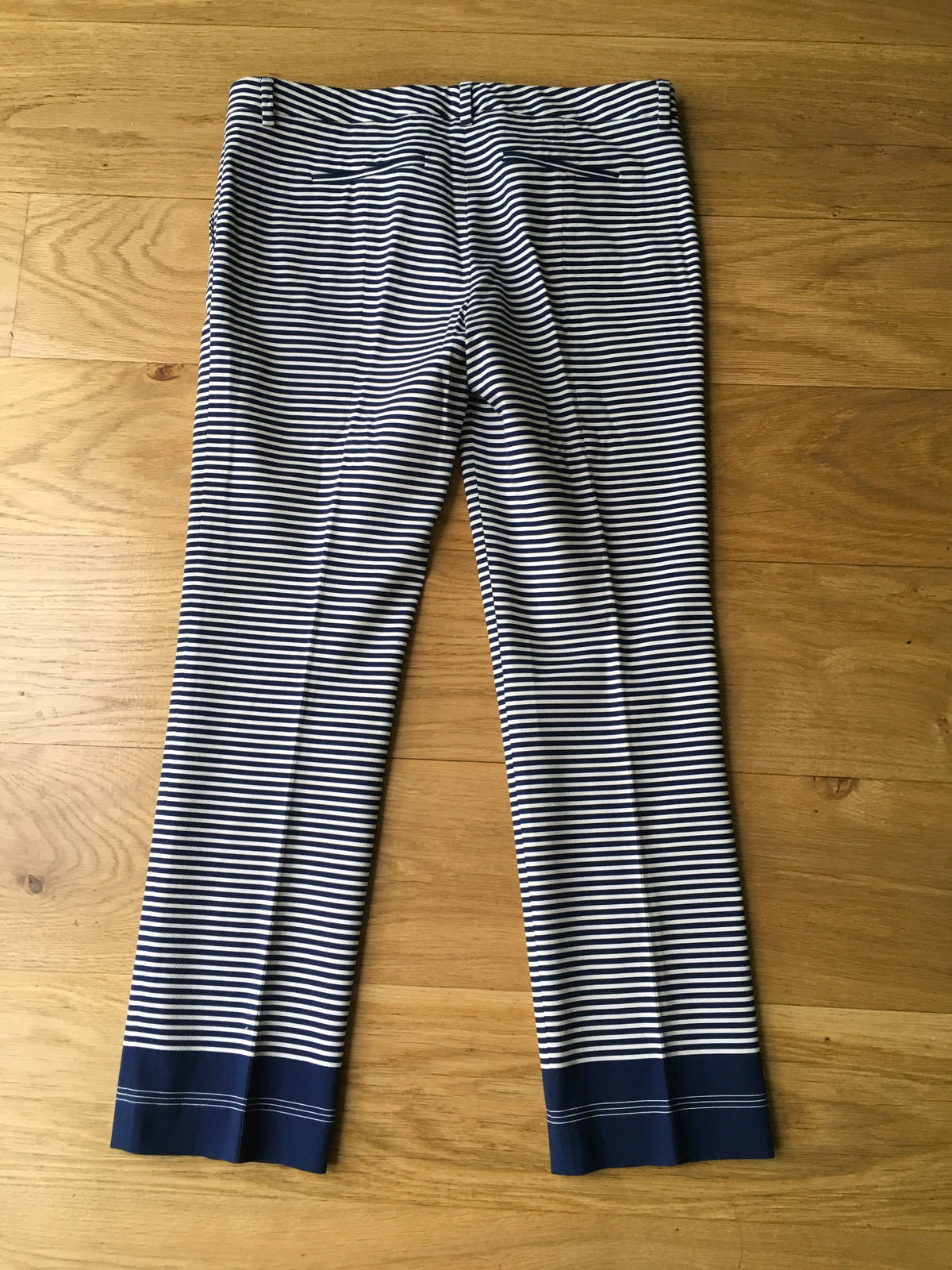 True Royal Pants Trousers White & Blue Stripes Mid-Rise Straight-Leg Ladies