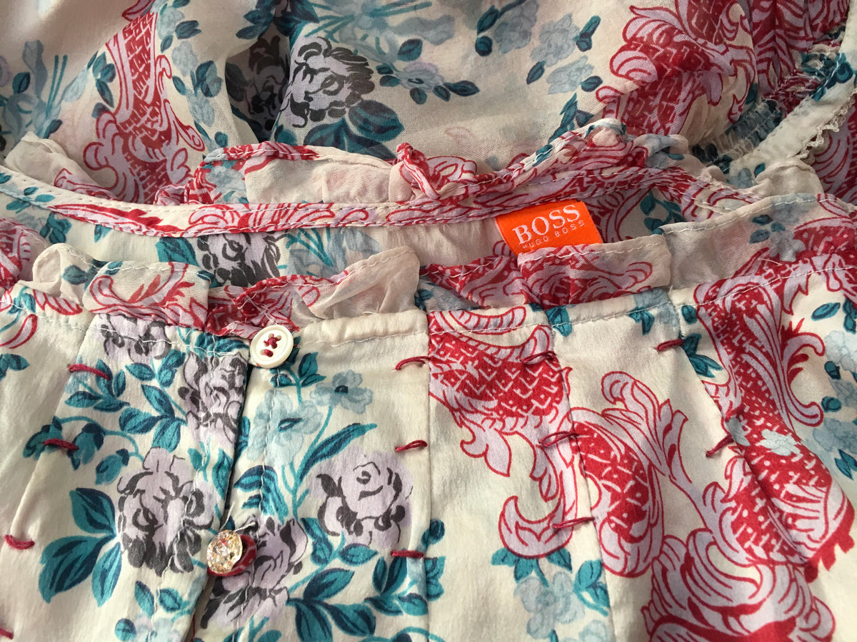 HUGO BOSS Silk Chiffon Water Color Floral Dress Ladies