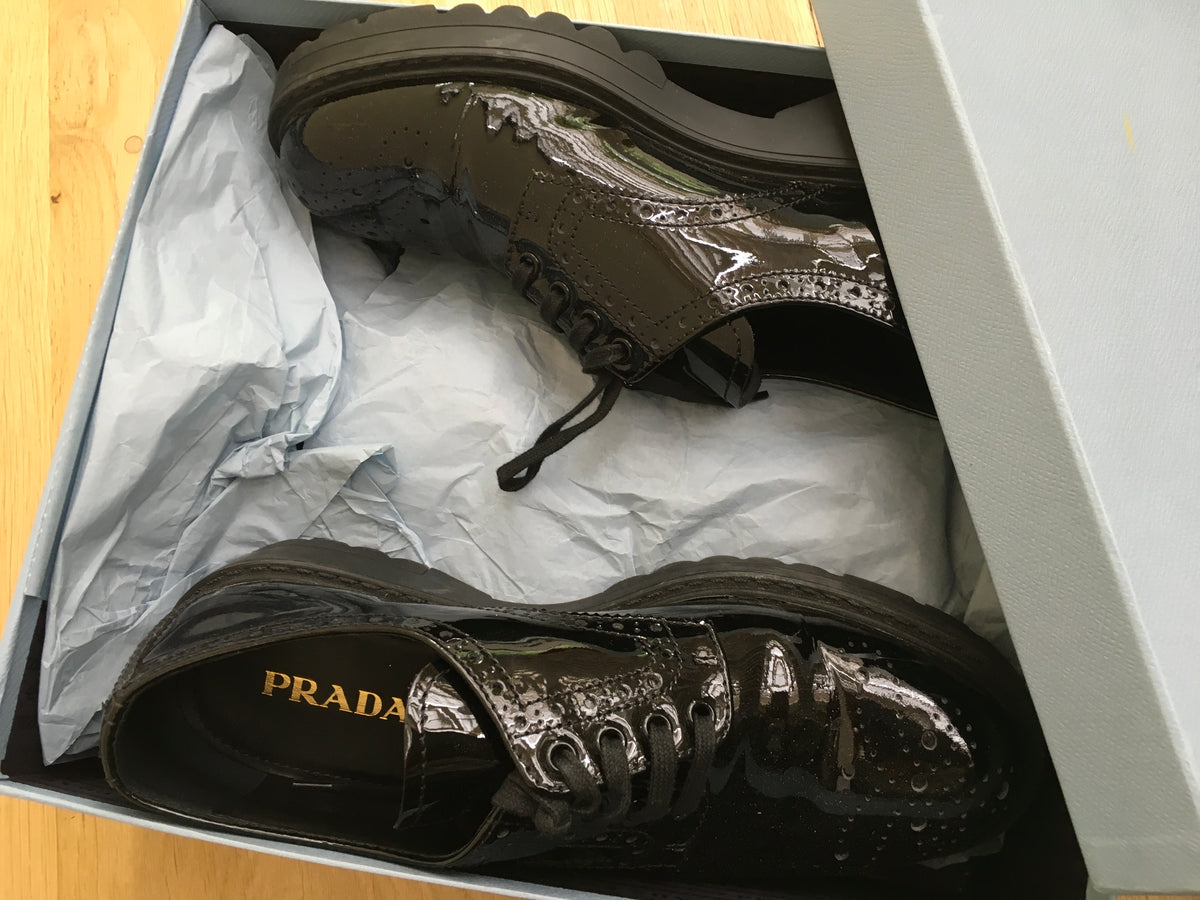 PRADA Brogue Patent Leather Oxfords Shoes 38 UK 5 US 8 ladies