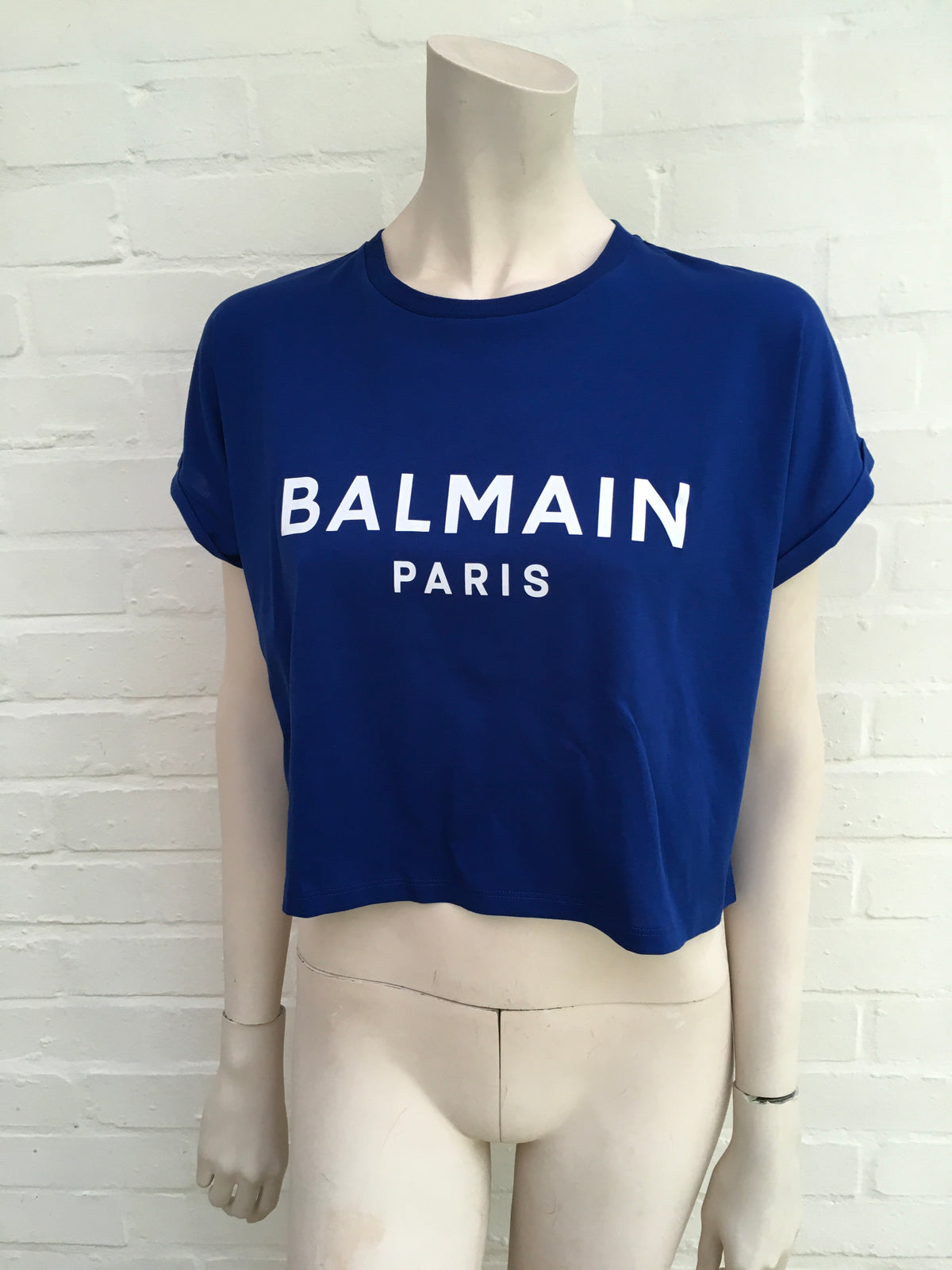 Balmain blue logo cropped T-shirt Size XS ladies