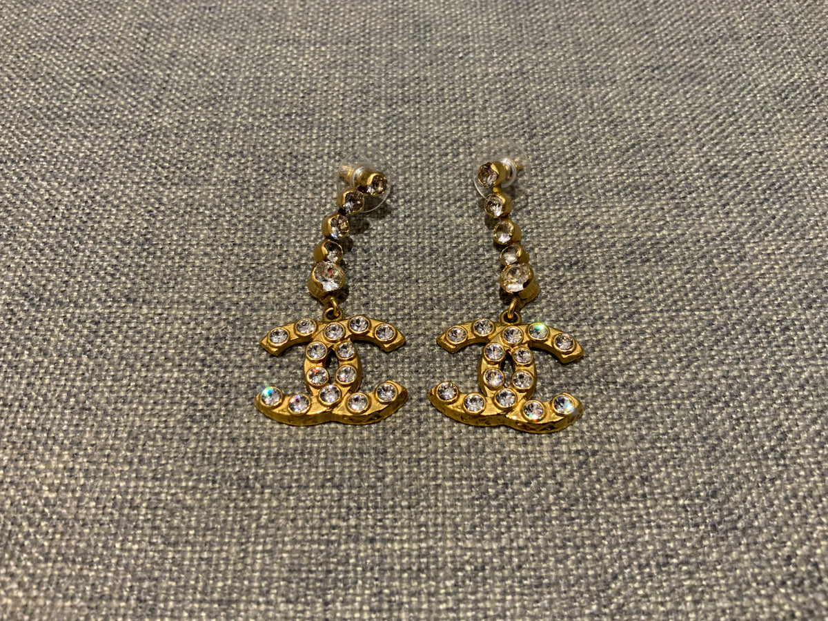 CHANEL 2020 CC Crystal Gold Drop Earrings ladies