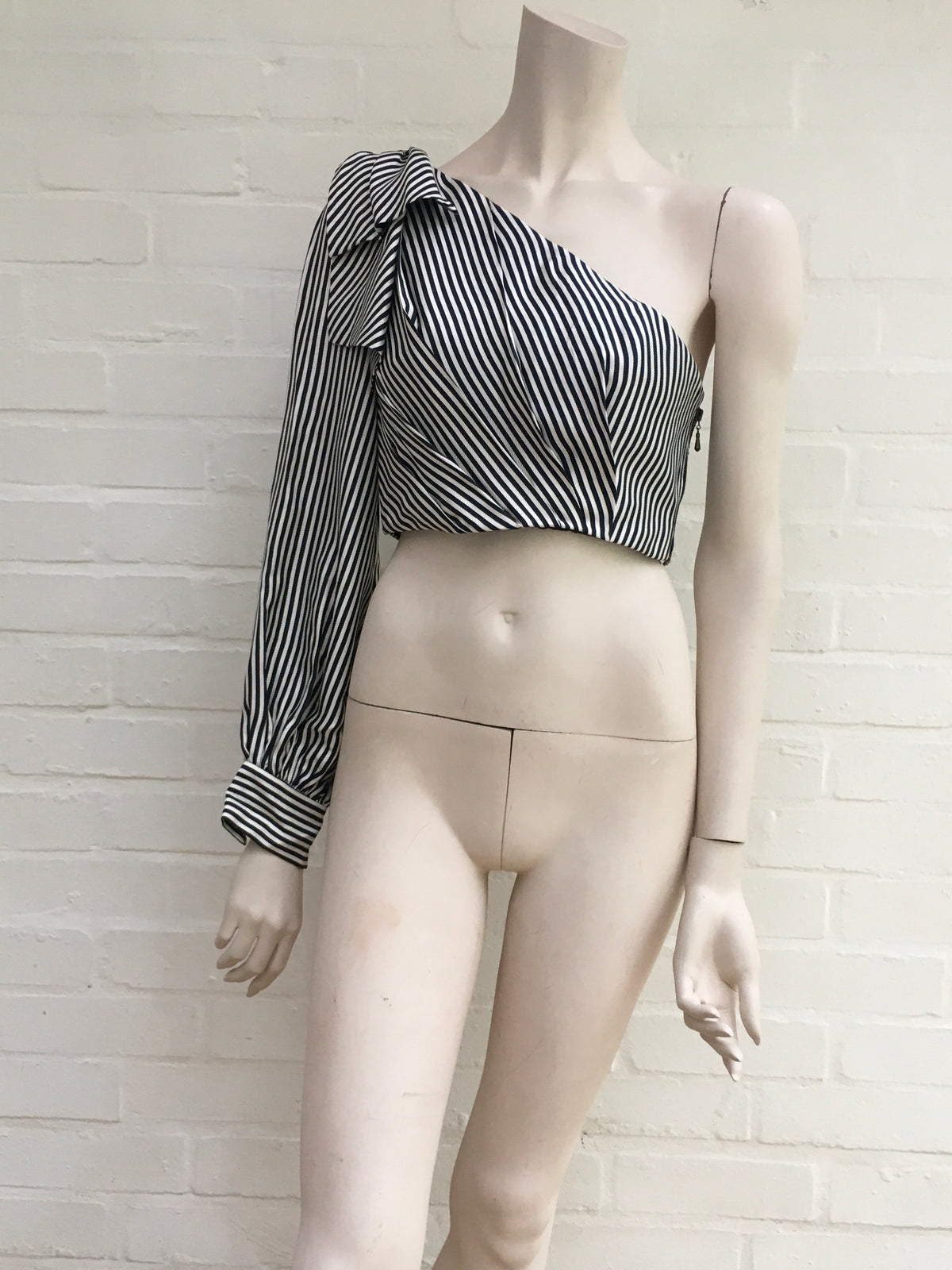 ZIMMERMANN MOST WANTED Maples Bow cropped one-shoulder striped ottoman top Size 0 ladies
