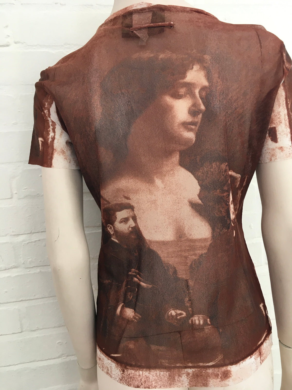 Jean Paul GAULTIER 1990's Face Printed Sheer T shirt Top Size L Large ladies