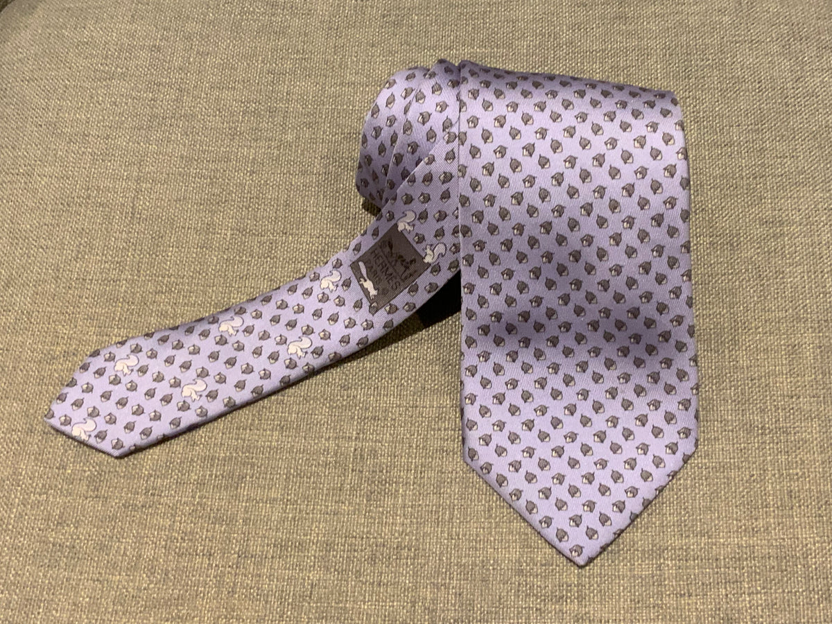 Hermès HERMES Paris 625851 IA Purple 100% Silk Tie “Squirrels” Men