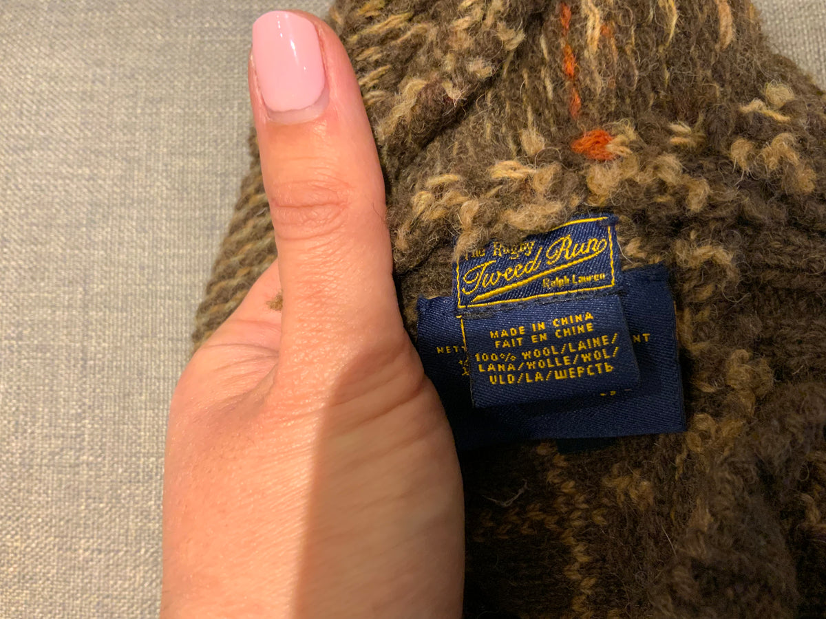 Ralph Lauren Tweed Run Pure Wool Knit Patched Beret One Size ladies