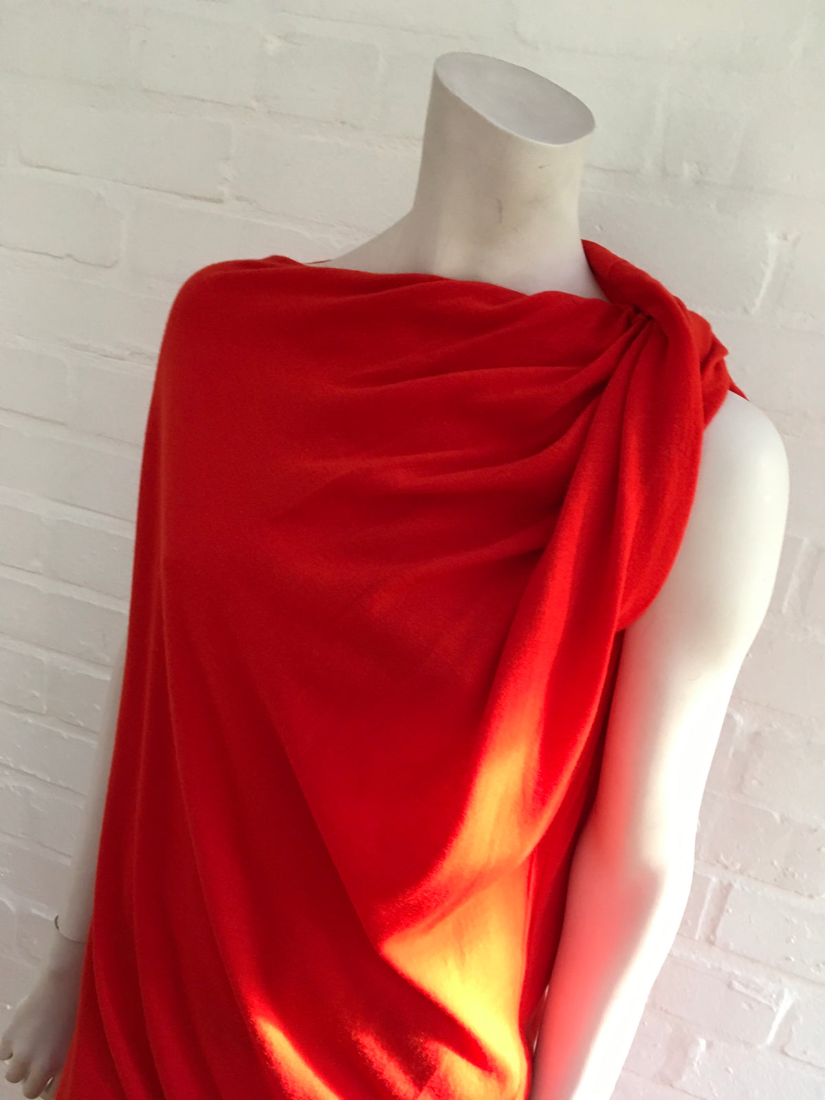 LANVIN Women's Red Draped Asymmetric Neck Wool Knit Dress Ladies