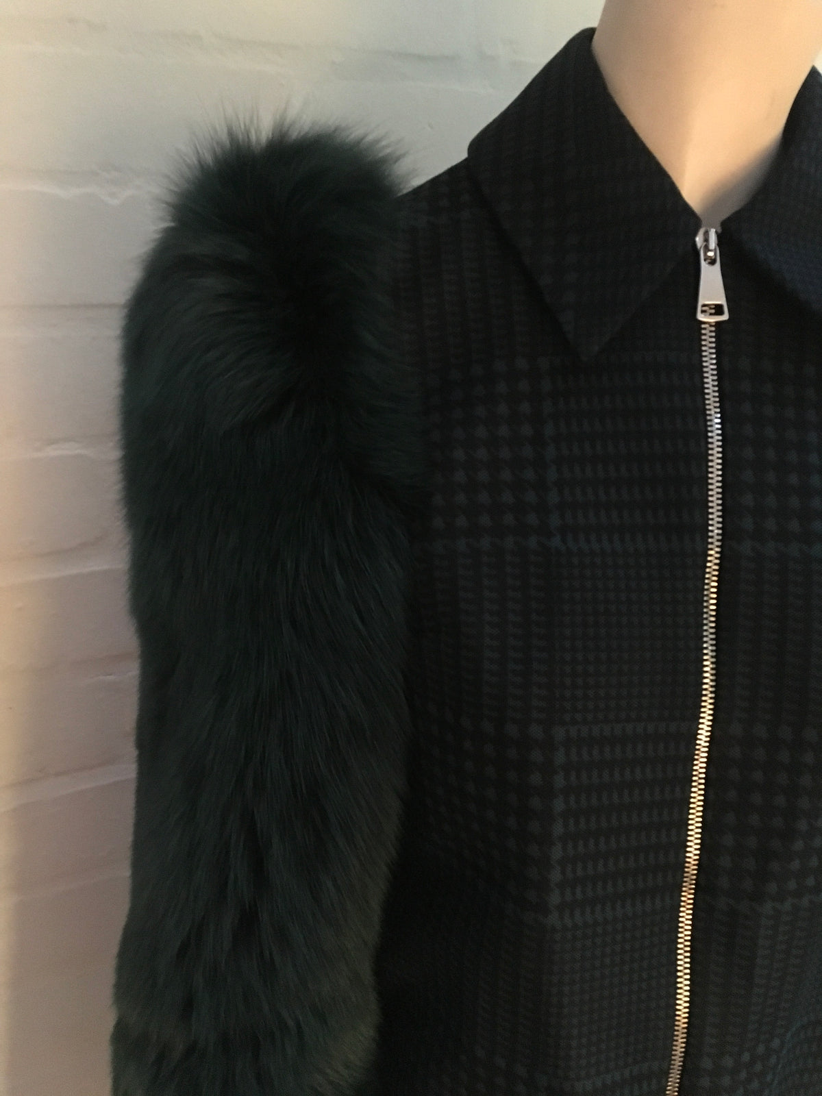 MARY KATRANTZOU Lodger saga fox fur sleeve tulle and wool jacket Ladies
