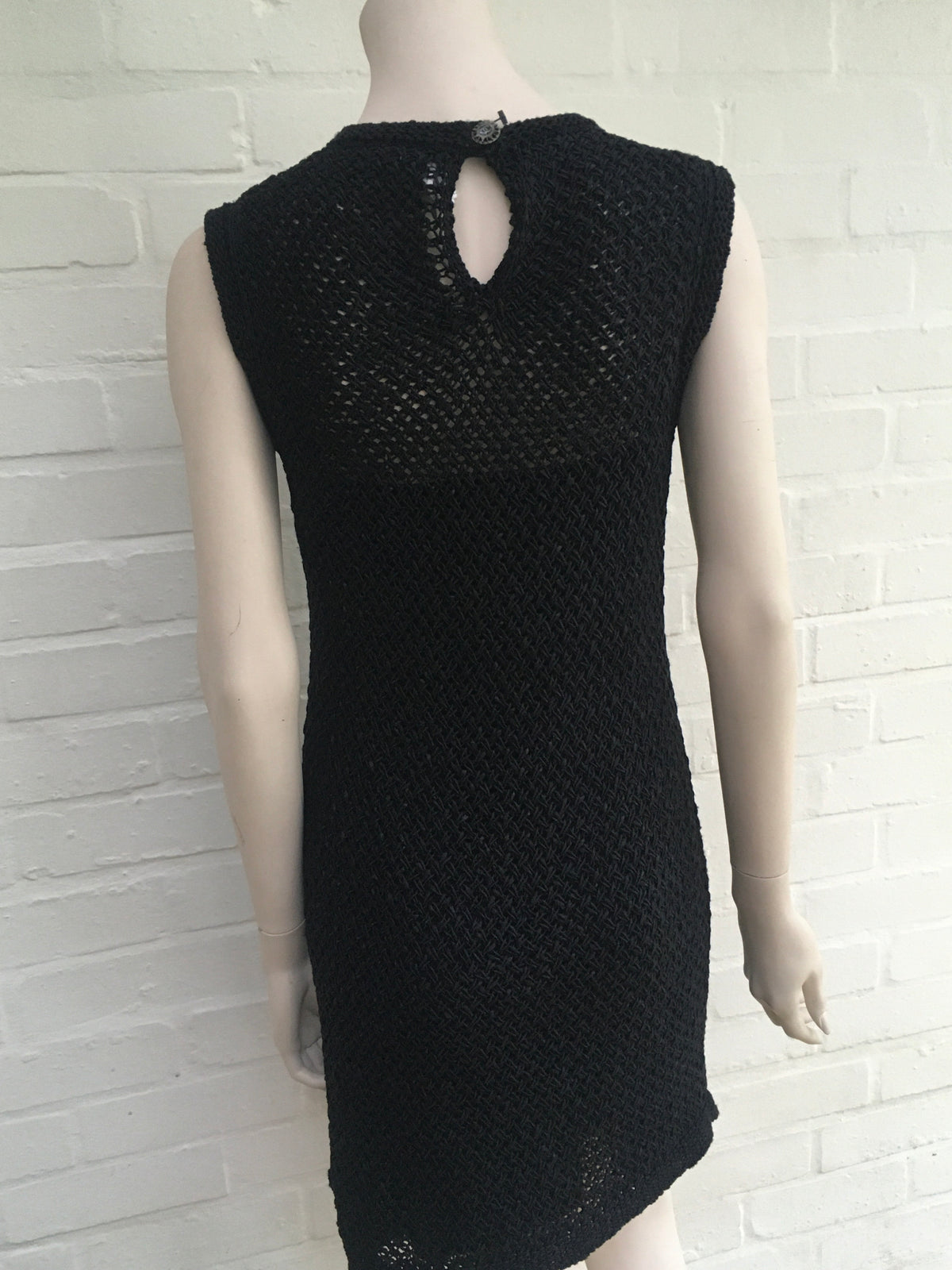 Chanel Black Cotton Crochet Knit Dress SZ F 40 UK 12 US 8 RARE ladies