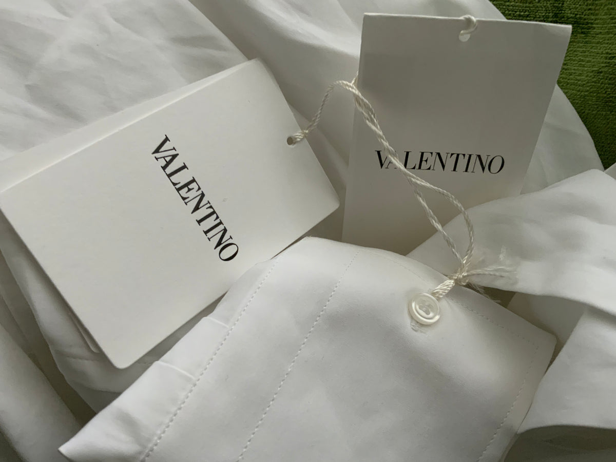 Valentino White Cotton Neck Tie Detail Oversized Tunic Shirt Size I 42 UK 10 US6 ladies