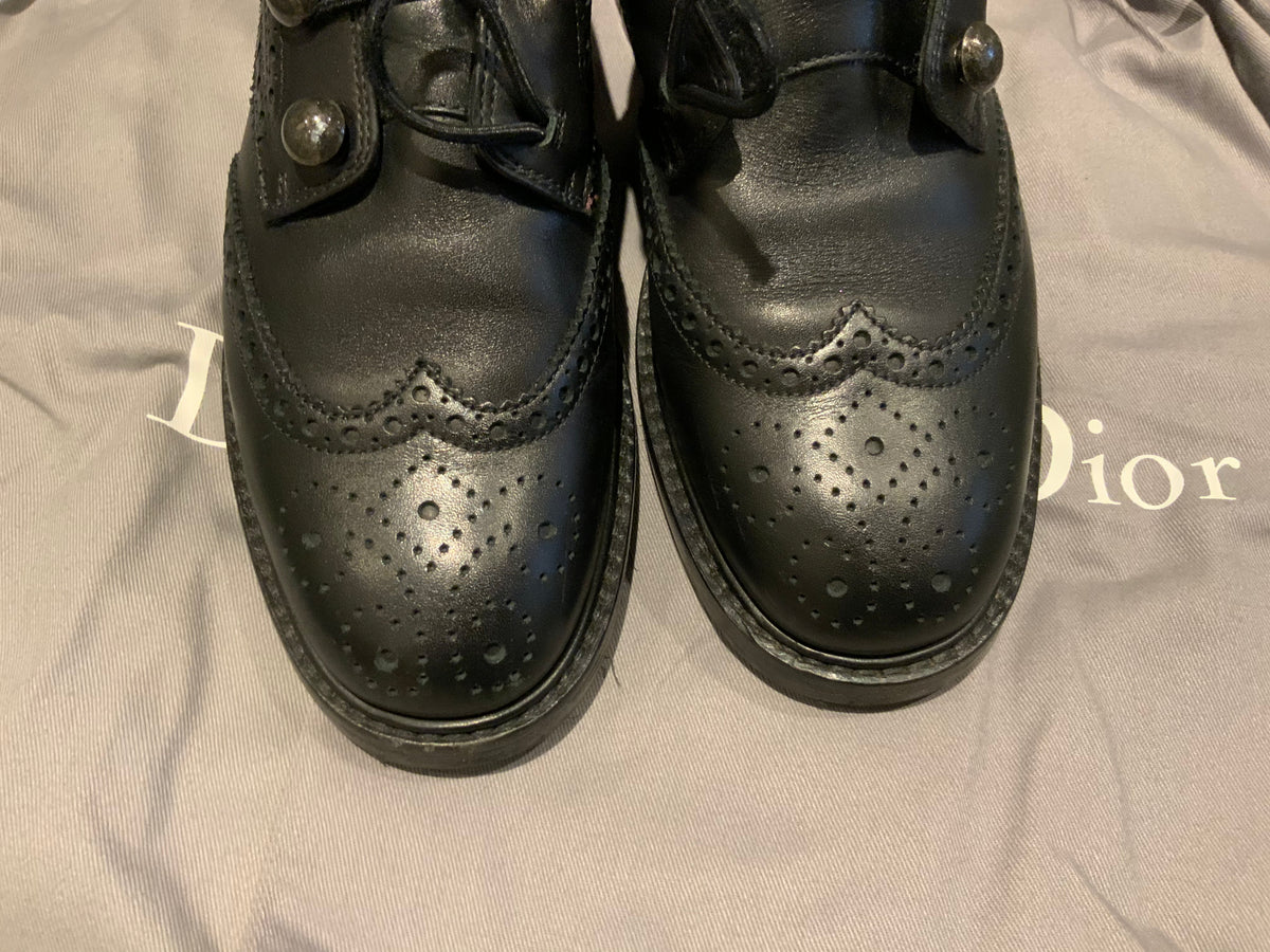 Christian Dior Leather Mid-Calf Combat BOOTS Leather BLACK Size 35 US 2 UK 2 ladies