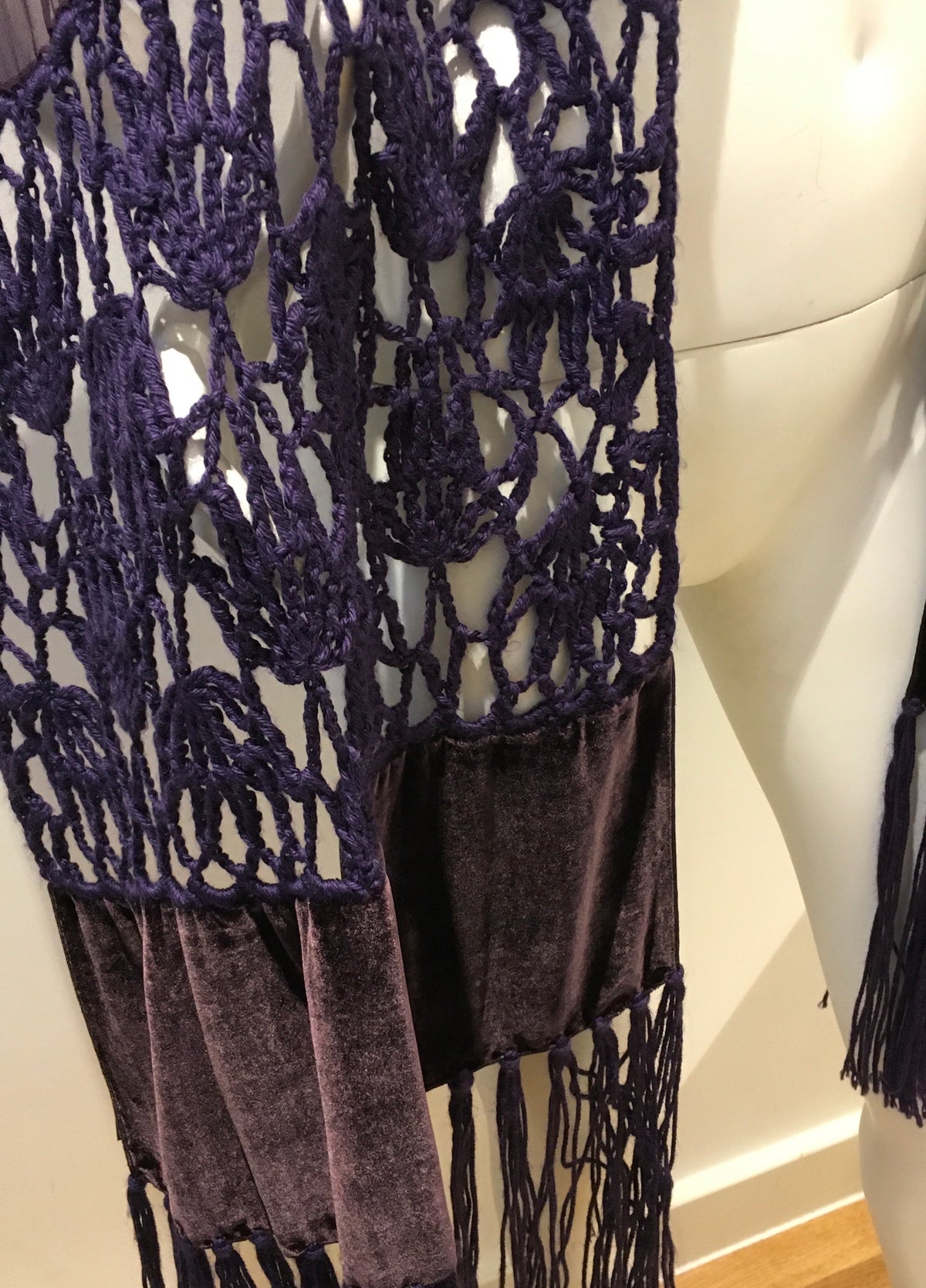 Giorgio Armani 1990's extra long velvet crochet and chiffon silk scarf shawl ladies