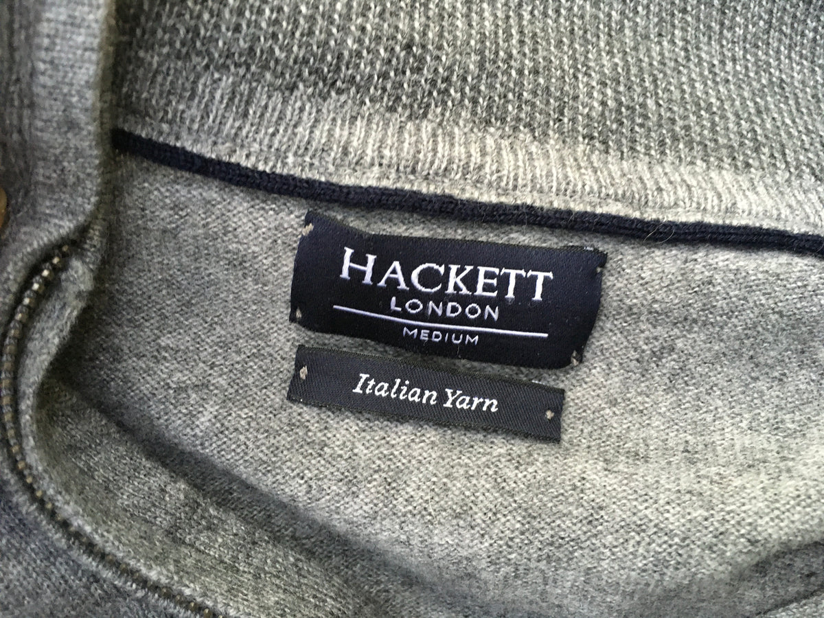 HACKETT LONDON GREY CASHMERE WOOL KNIT HALF ZIP SWEATER JUMPER M MEDIUM MEN