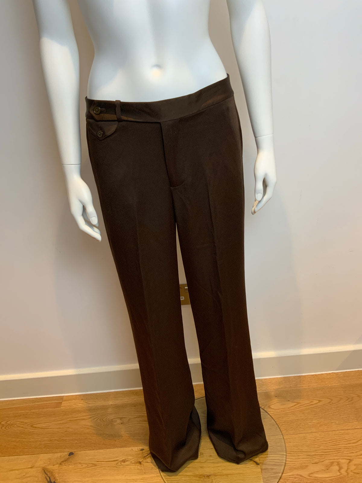 Ralph Lauren Wide Leg Chocolat Brown Satin Pants Trousers US 8 UK 12 L LARGE ladies