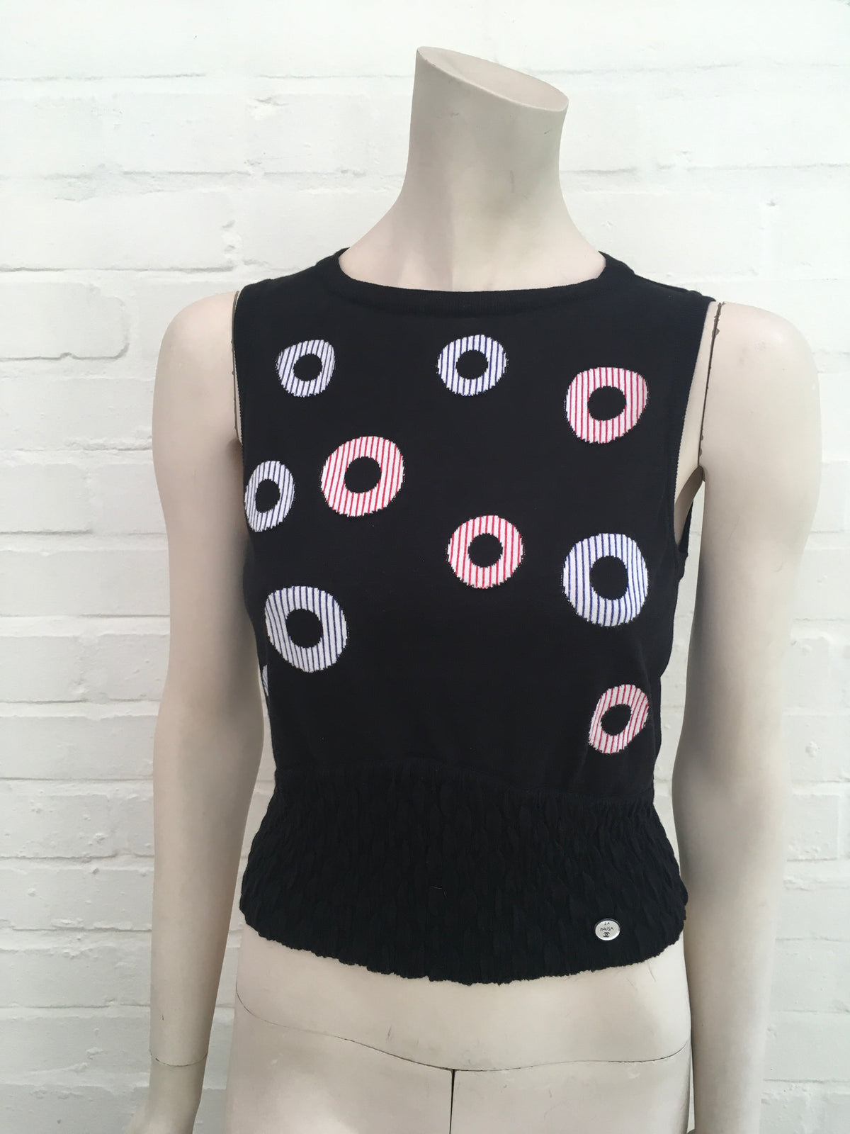 CHANEL 2019 La Pausa Knit Intarsia Cropped Top F 34 Ladies