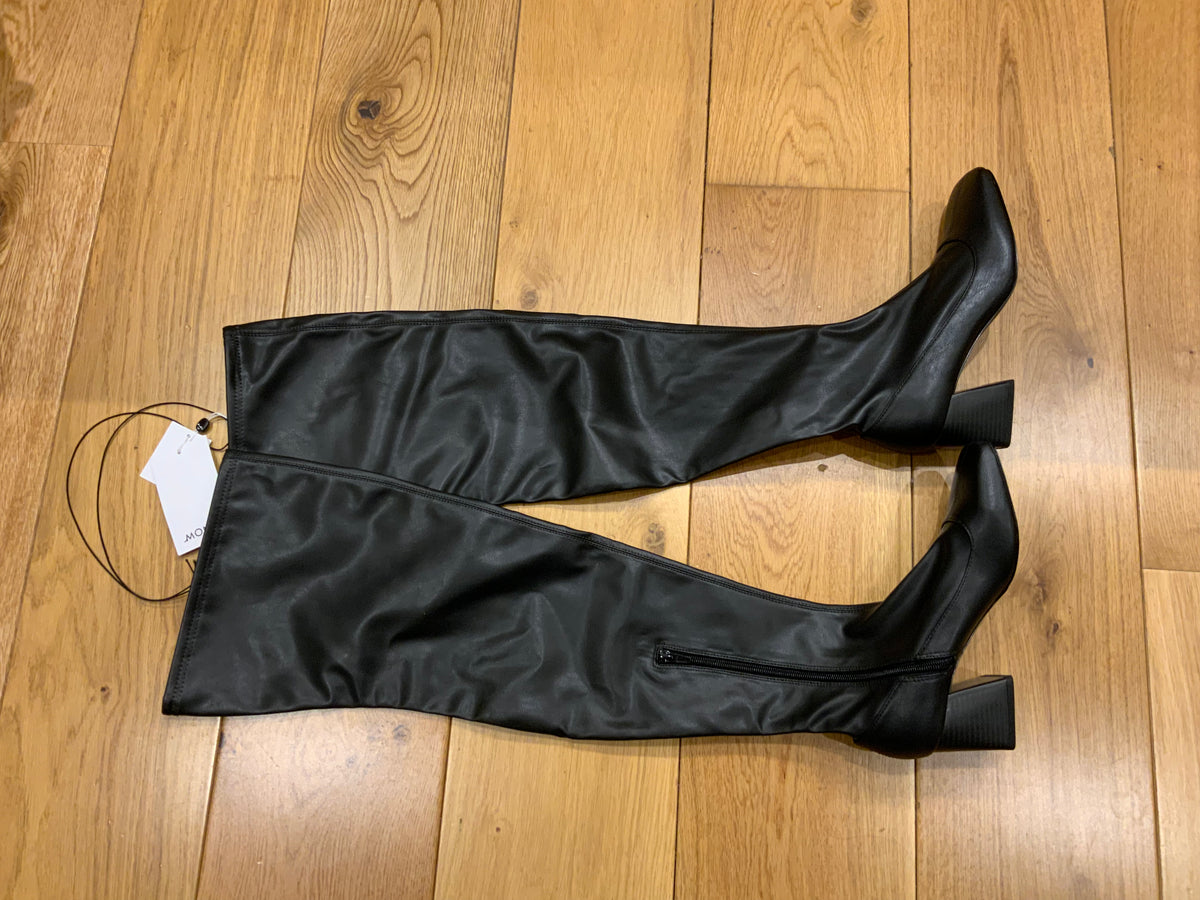 MONKI Over the Knee Black Thigh-high Faux Leather Boots Size 39 UK 6 US 9 ladies
