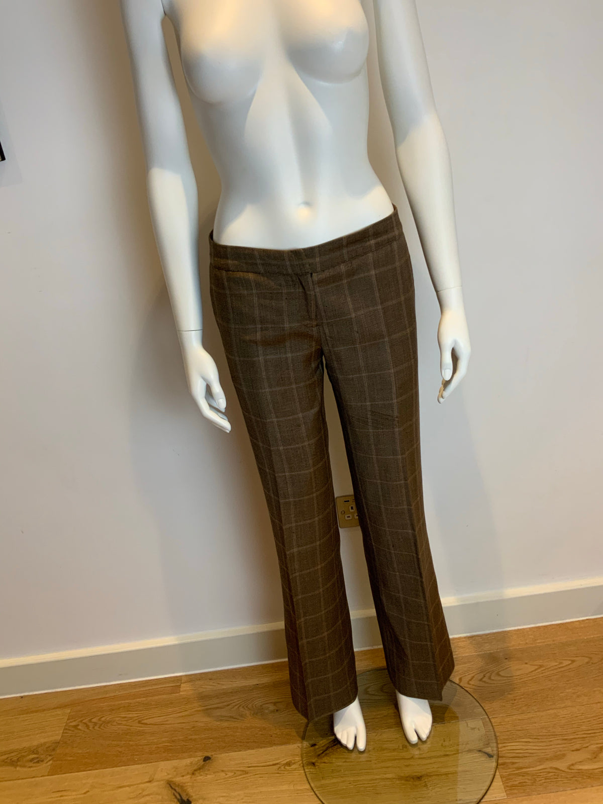KRISTINA TI Wool Checked Brown Pants Trousers Size US 8 UK 12 I 44 ladies