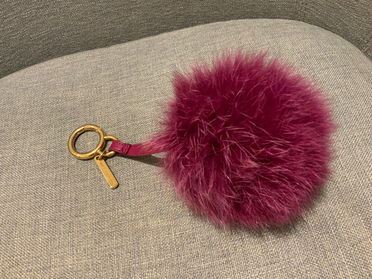 FENDI POM POM BAG CHARM MAGENTA FOX FUR, GOLD HARDWARE KEY RING ladies