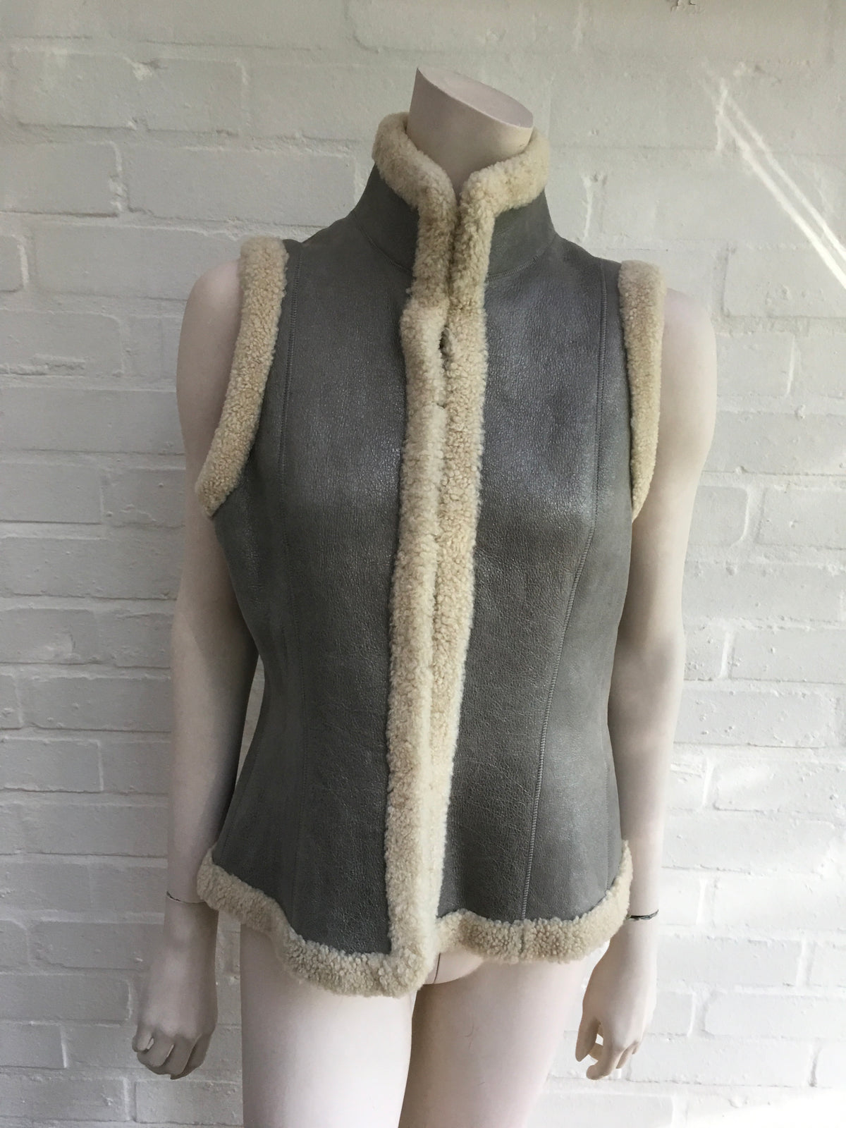 Ralph Lauren Black Label Lamb Shearling Leather Vest Gilet Ladies