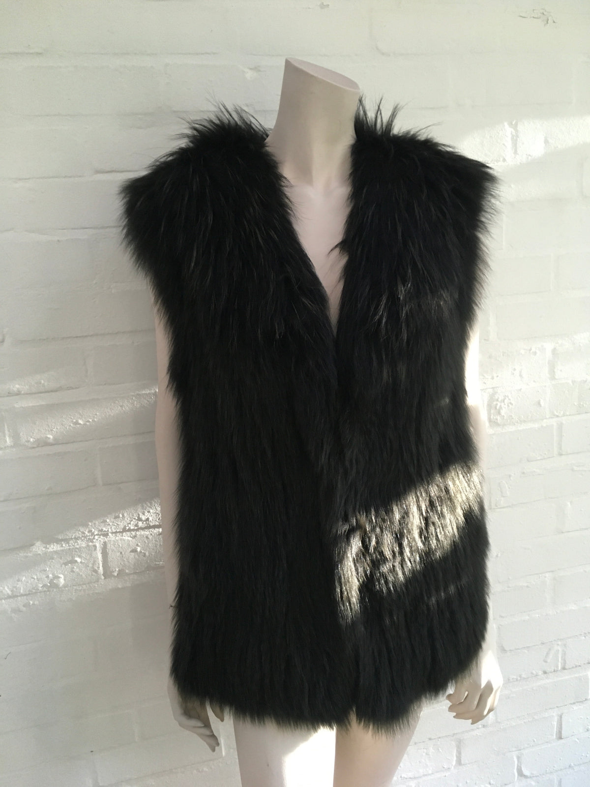 VINCE Women's Green Black Spruce Fox Fur Vest Gilet US 6 UK 10 Ladies