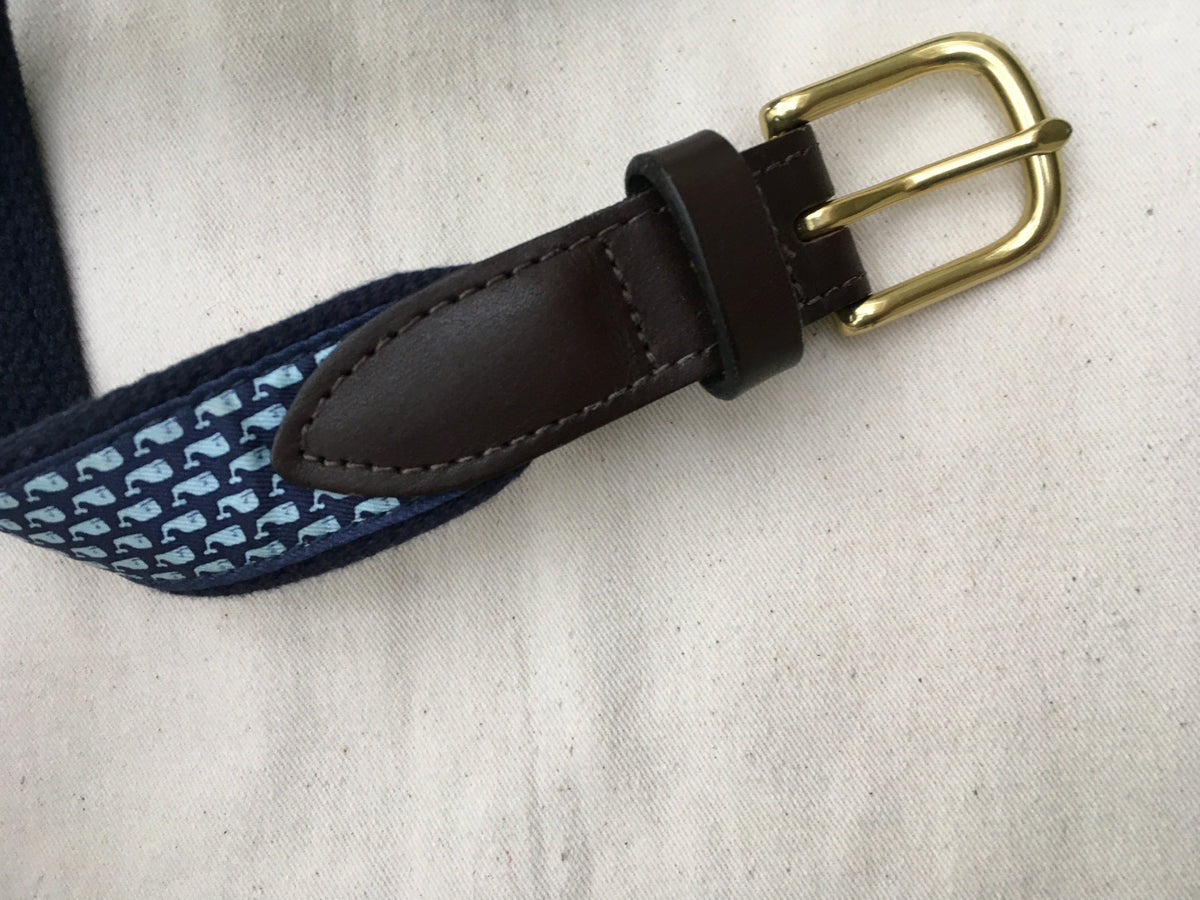 VINEYARD VINES Whale Club Leather & Canvas Belt In Navy Size 24 Boys children