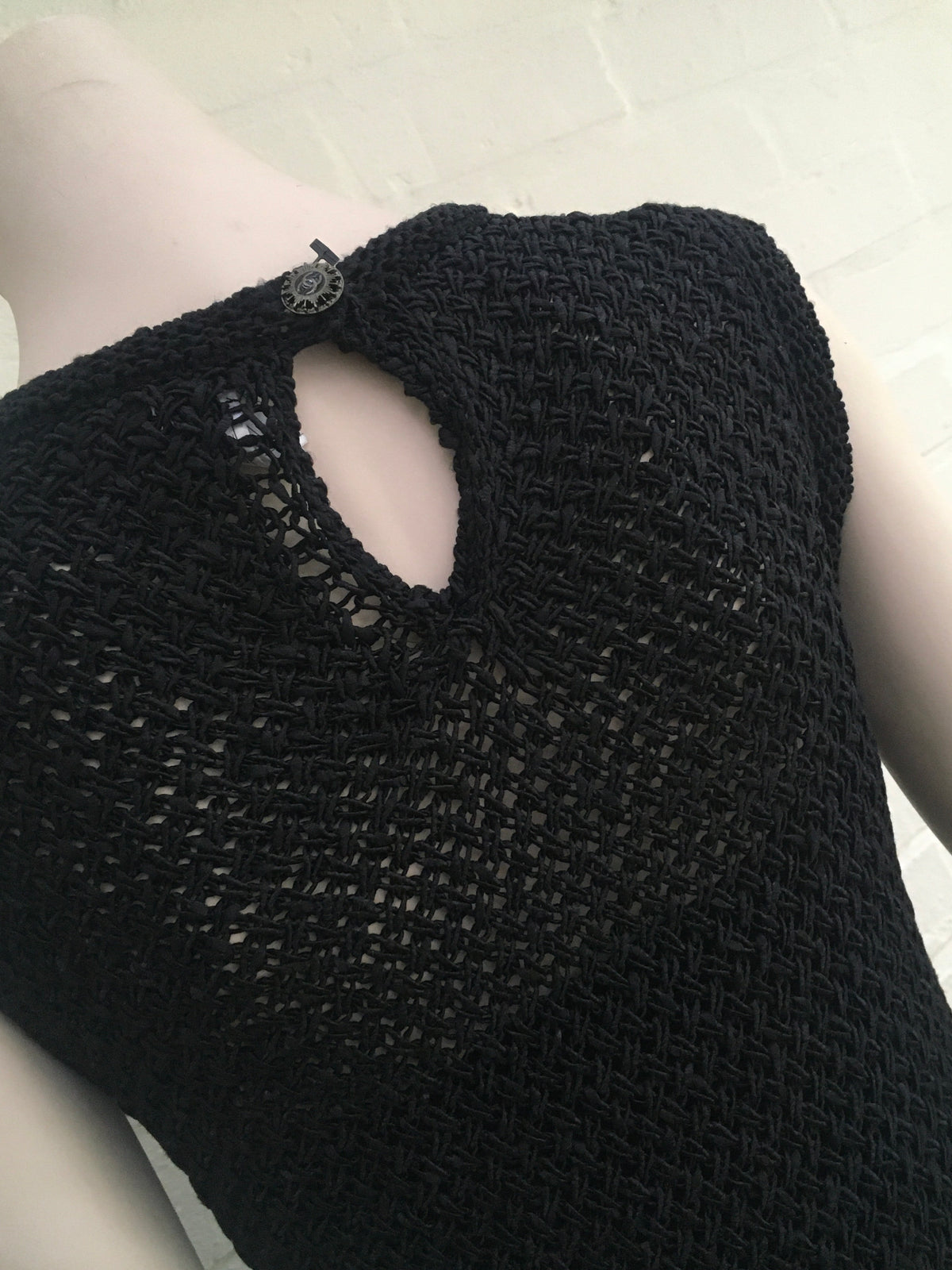 Chanel Black Cotton Crochet Knit Dress SZ F 40 UK 12 US 8 RARE ladies