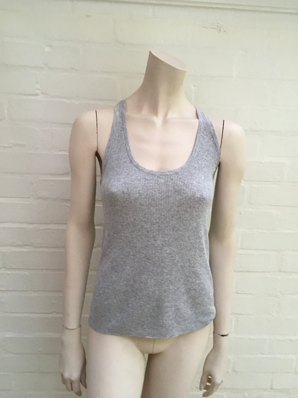Grey sleeveless raceback linen blend tank top Ladies
