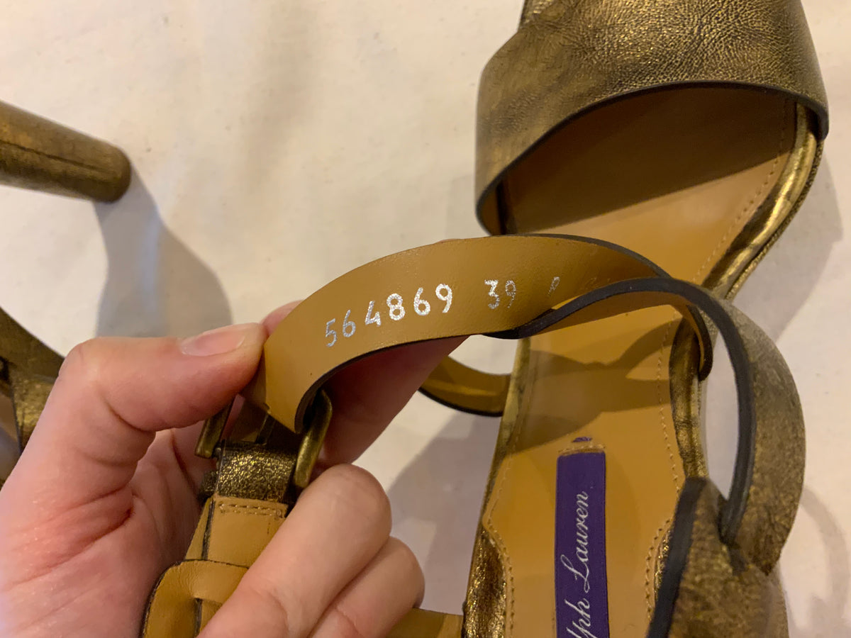Ralph Lauren Collection Metallic Gold Leather Estrid Platform Ankle Size 39 UK 6 ladies
