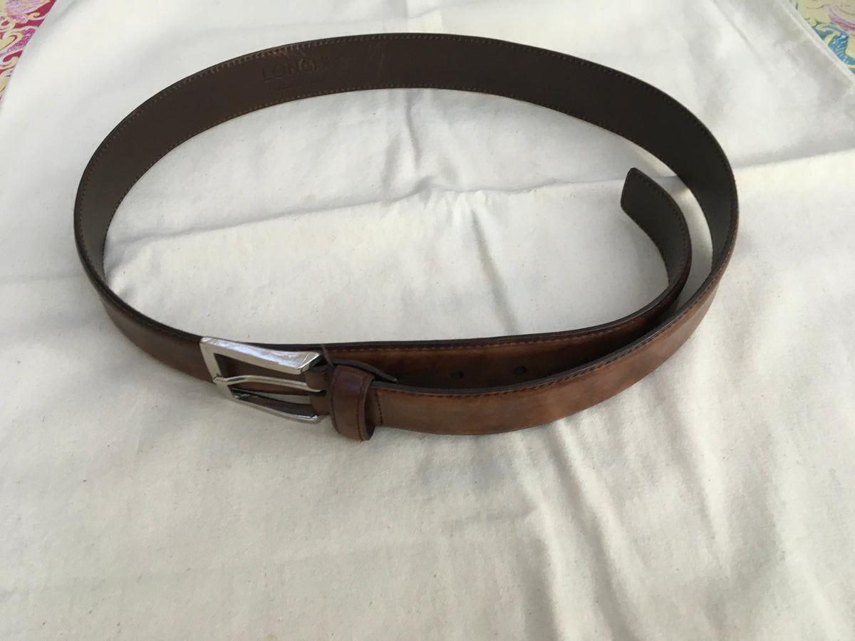 LONGHI Size 36 Brown Leather Belt for Bergdorf Goodman Men