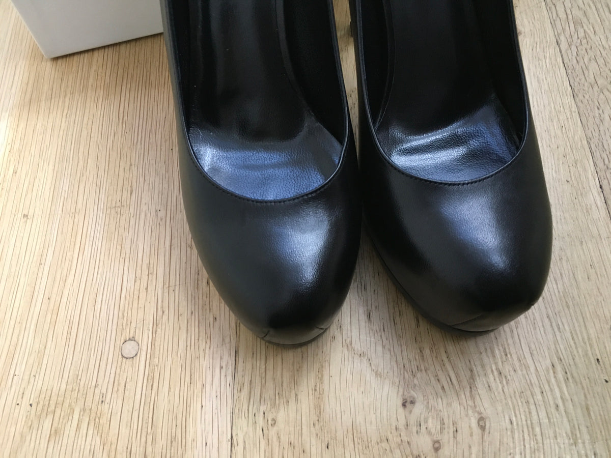 YVES SAINT LAURENT Black Ysl Tribtoo 80 Napa Leather Platform Pumps Size 38 ladies