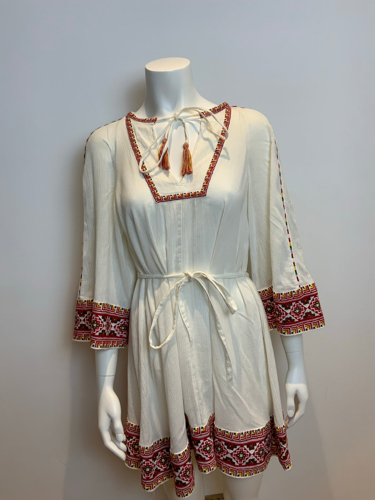 FRENCH CONNECTION Adanna Crinkle Ethnic Smock Boho Mexican Dress UK 8 US 4 XS ladies