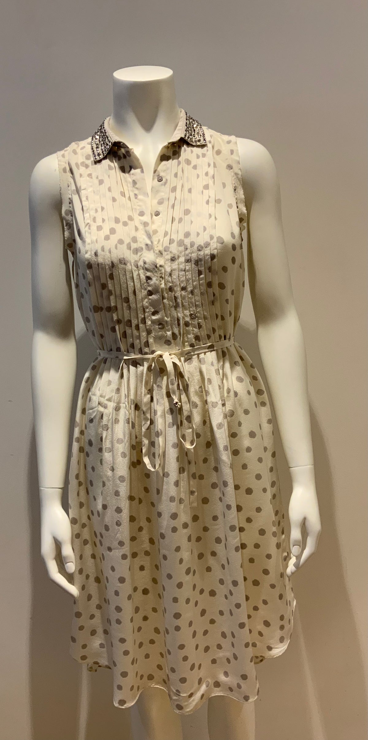 REBECCA TAYLOR Ladies White Silk Sleeveless Studded Collar Dress Size S small ladies