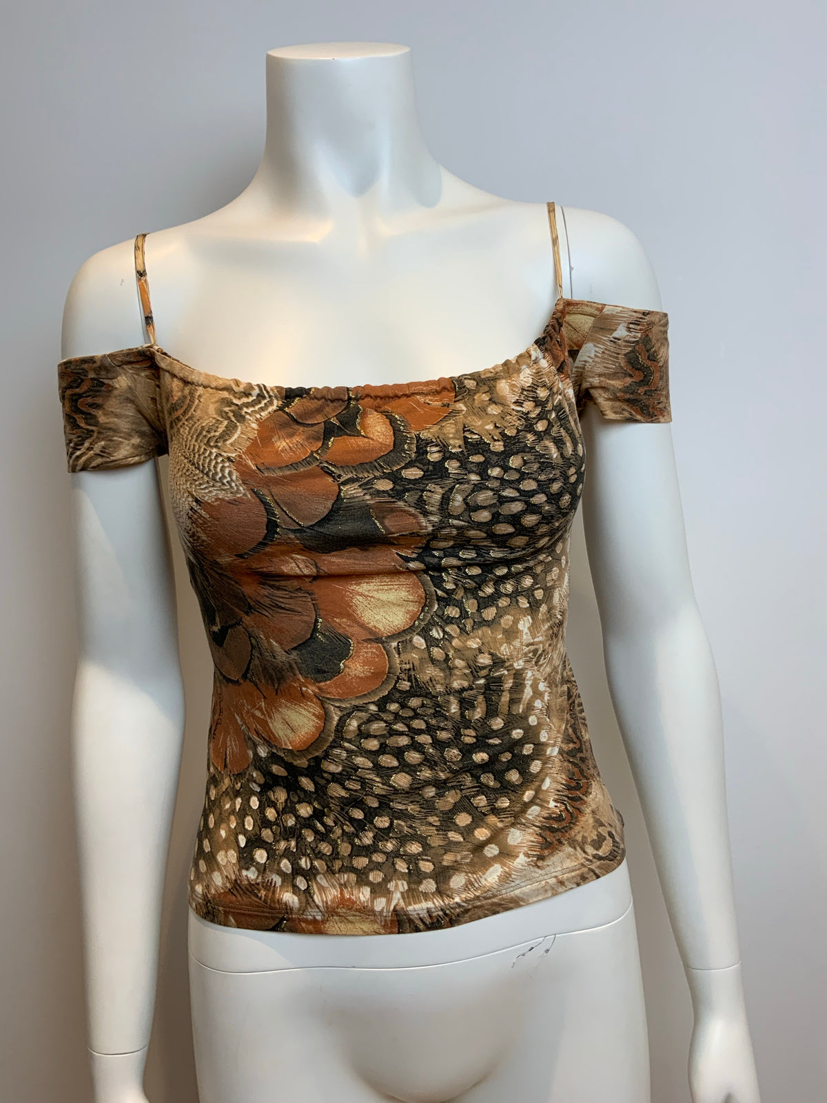ROBERTO CAVALLI 2003 Viscose Off Shoulder printed top Size XS ladies
