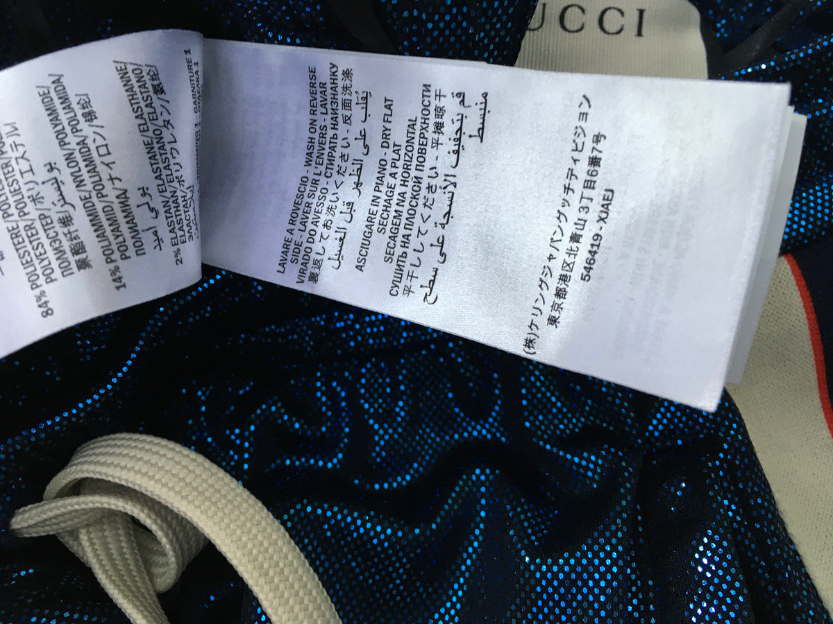 GUCCI 2019 Side-Stripe Metallic Lamé Jogging Bottoms in Blue Pants Trousers Ladies
