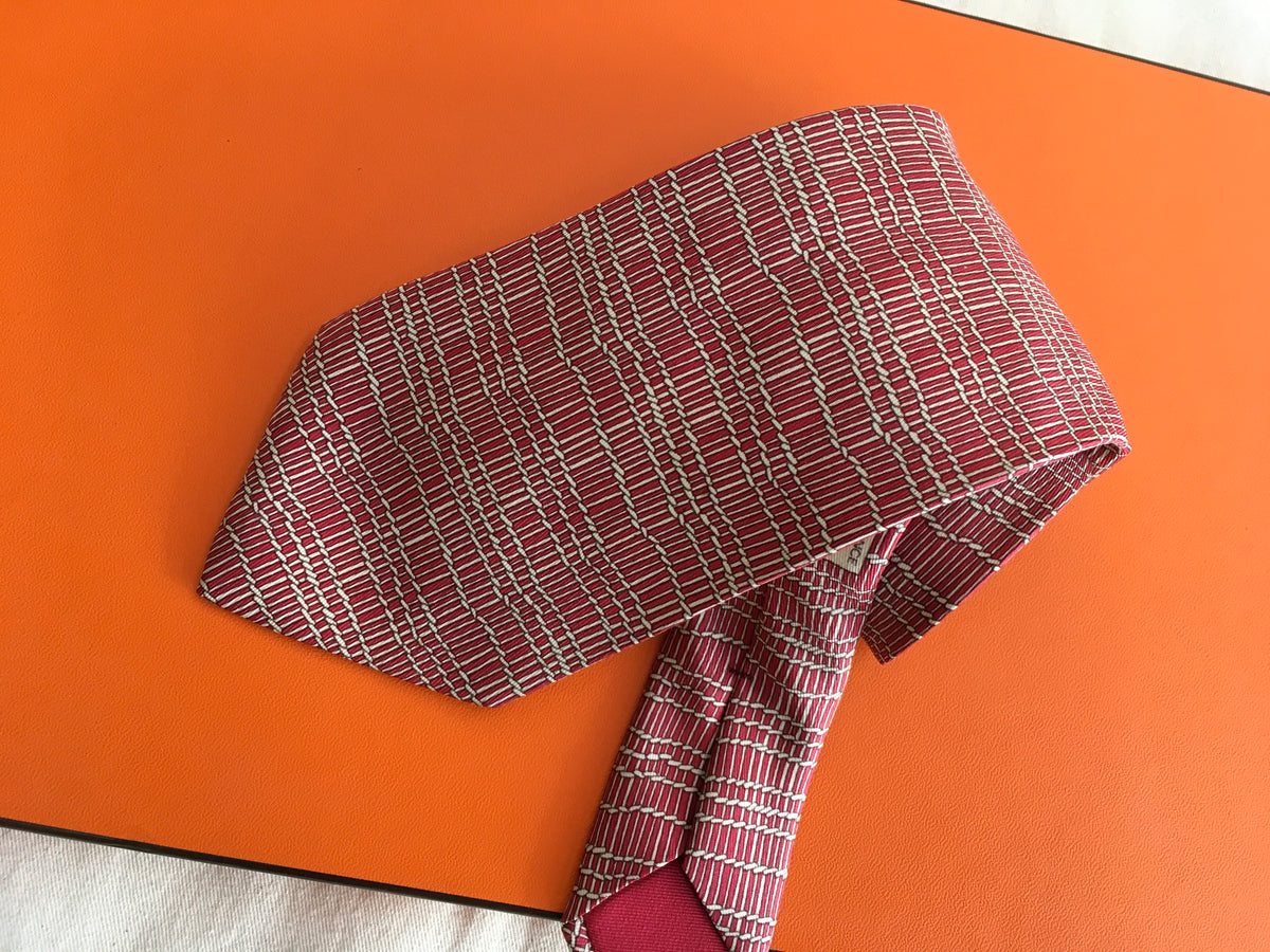 Hermès HERMES Paris Silk Red Print Tie 7820 UA 100% AUTHENTIC Men