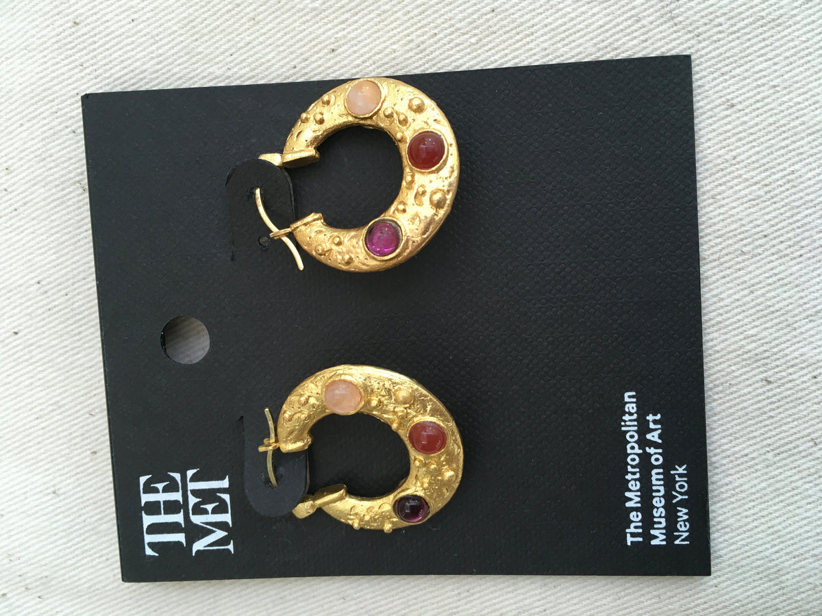 THE MET New York Cypriot Cabochon Hoop 18K Gold Plated Earrings Ladies