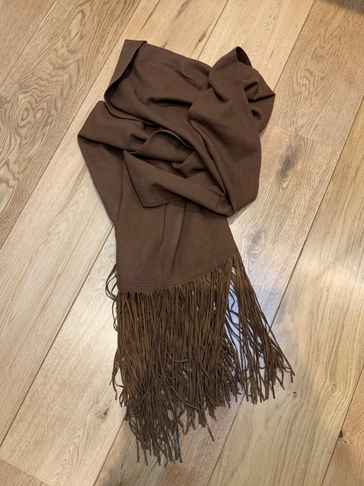 Franco Ferrari Brown Wool Scarf Shawl Suede Leather Fringe ladies