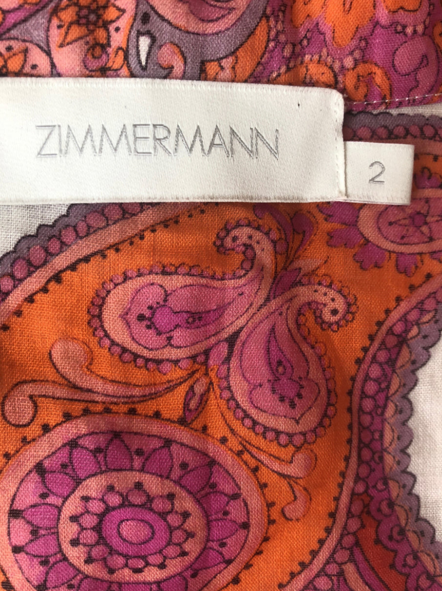 ZIMMERMANN PEGGY PAISLEY PRINT LONG SLEEVELESS SHIRT Dress Size 2 M medium ladies