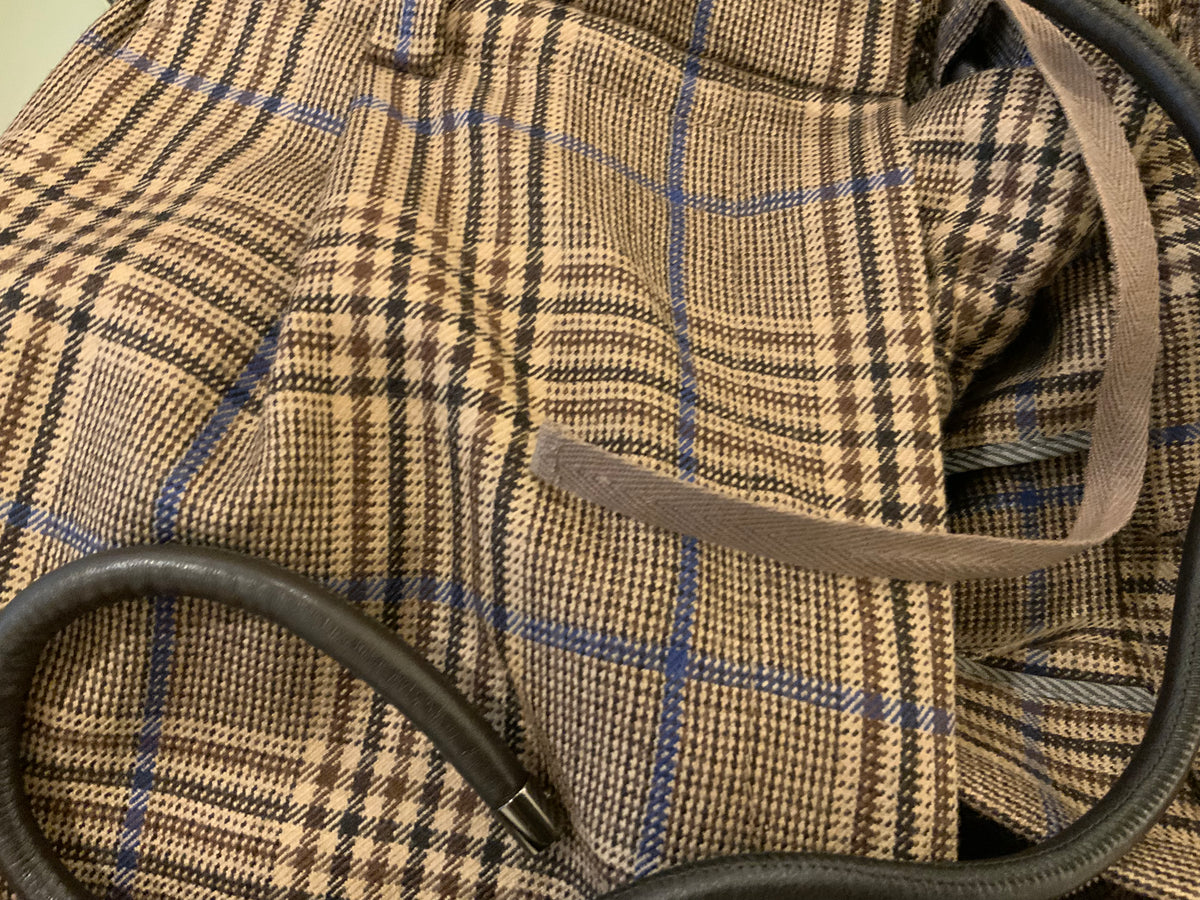 Brunello Cucinelli Paperbag trousers with plaid pattern and leather knotted belt ladies