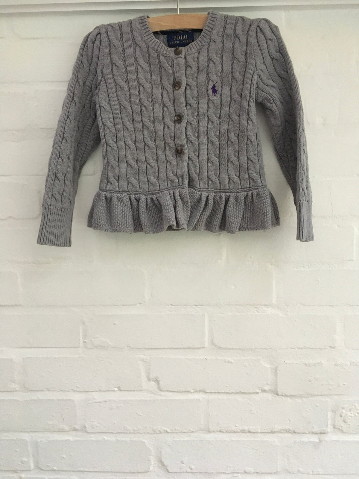 RALPH LAUREN Polo Girls' Ruffled Rib Knit Cardigan Cable Sweater Jumper 4 years Children