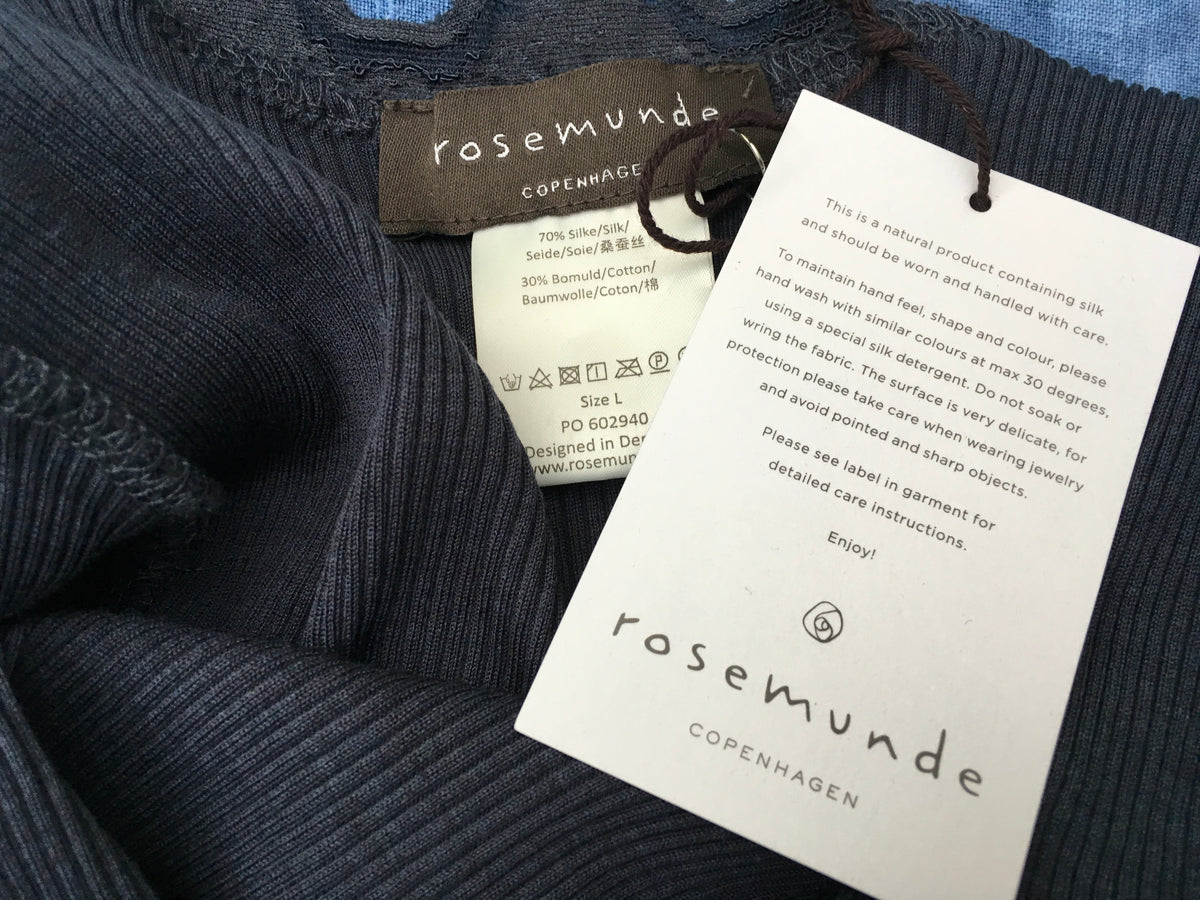 Rosemunde Copenhagen Silk Cotton Long Sleeve Lace Top - Navy Size L Large Ladies