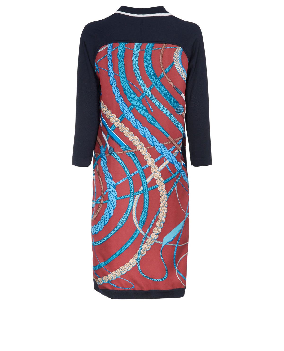 HERMÈS 2021 Black Maroon Fouets Et Badines Print Silk Shift Dress ladies