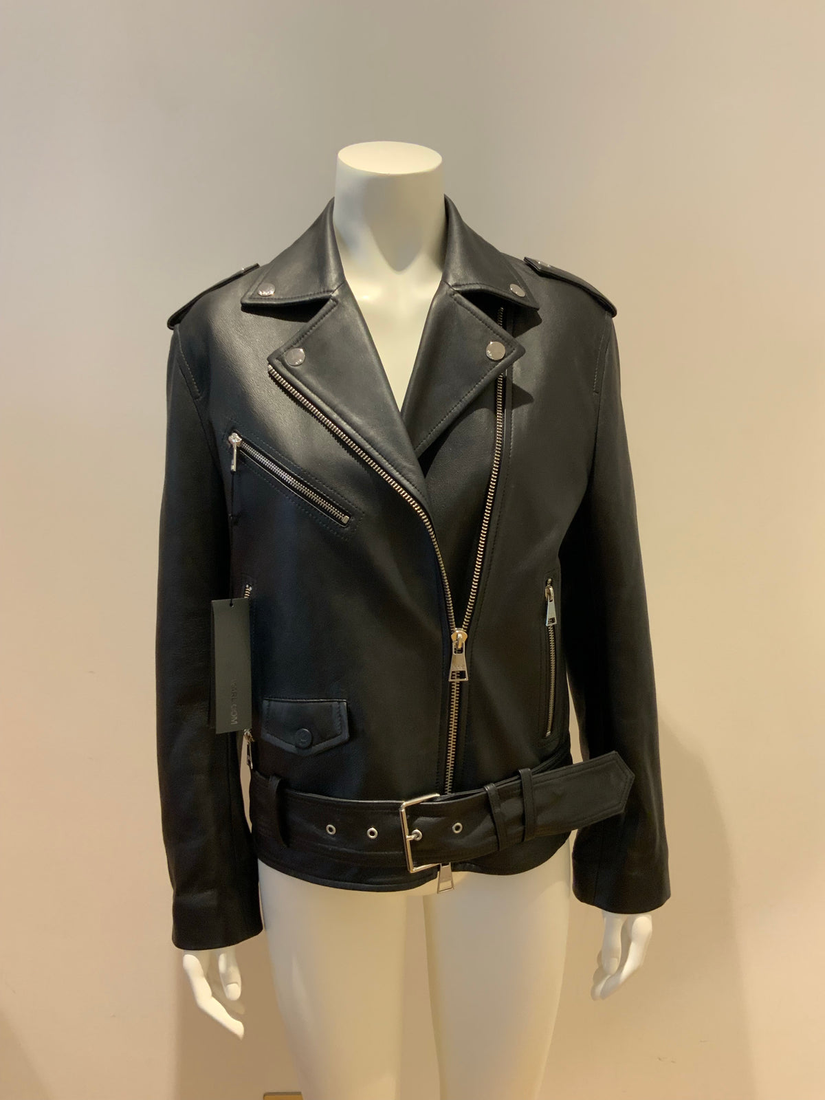 KARL LAGERFELD LEATHER BIKER JACKET SIZE I 44 F 40 lade