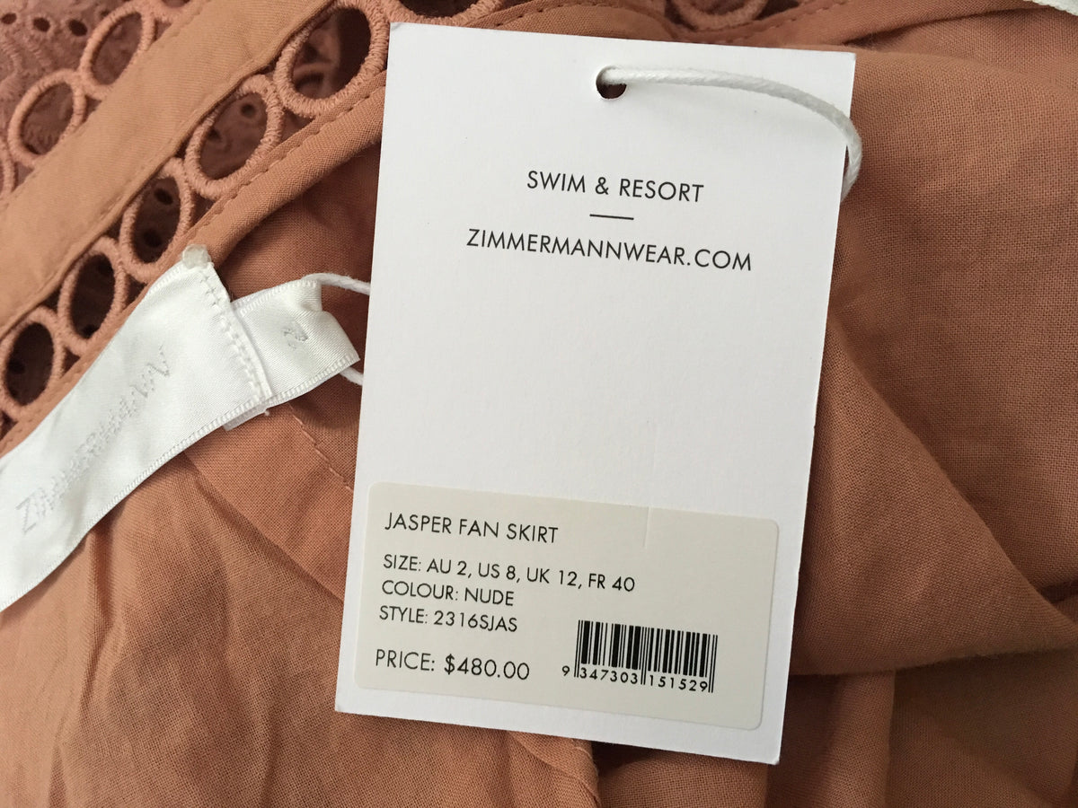 ZIMMERMANN Women's Jasper Fan SKIRT Size AU 2 US 8 UK 12 FR 40 L LARGE Ladies