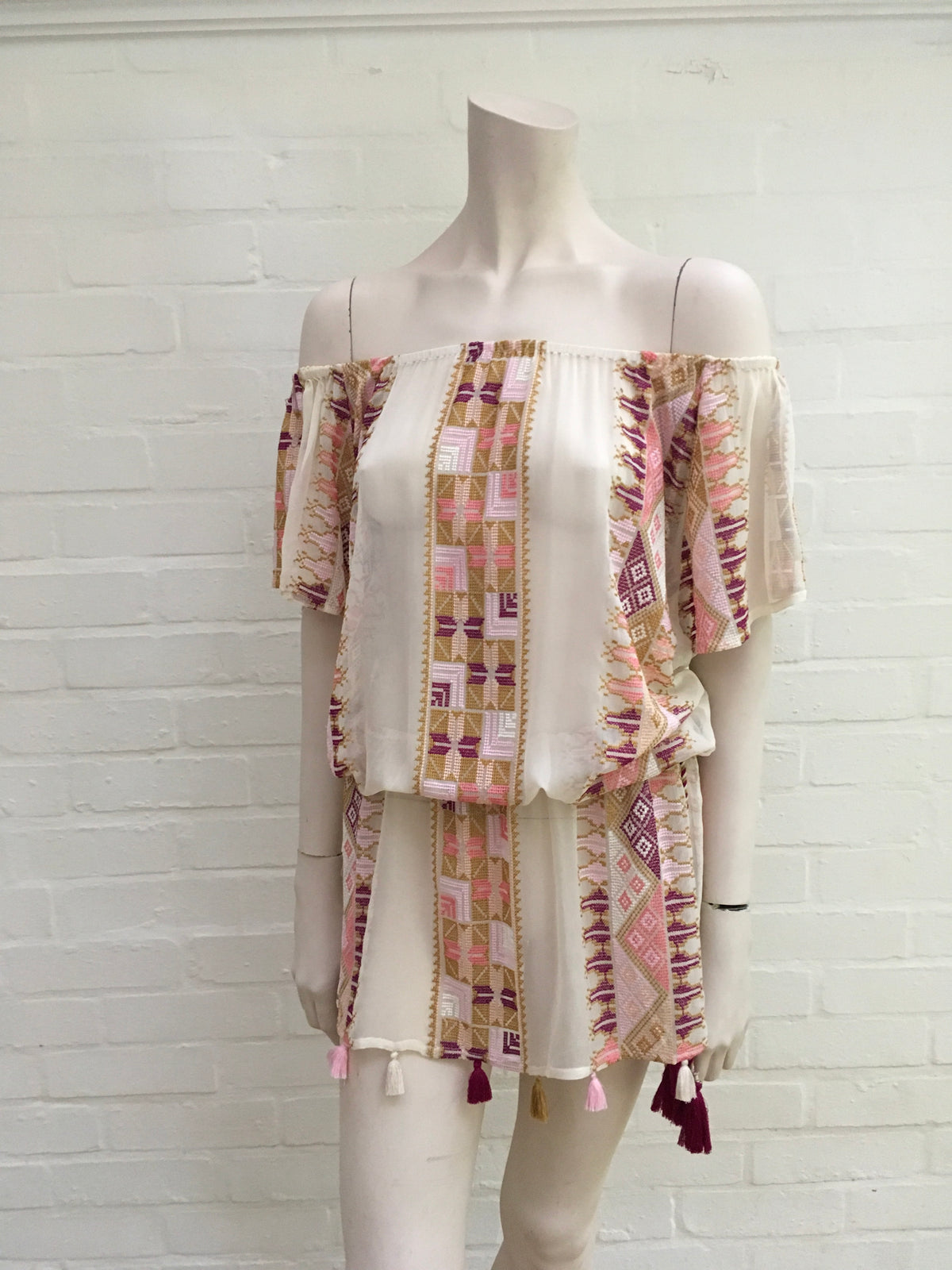 ELIZABETH HURLEY Daphne embroidered Silk COVER UP Kaftan Mini Dress Ladies