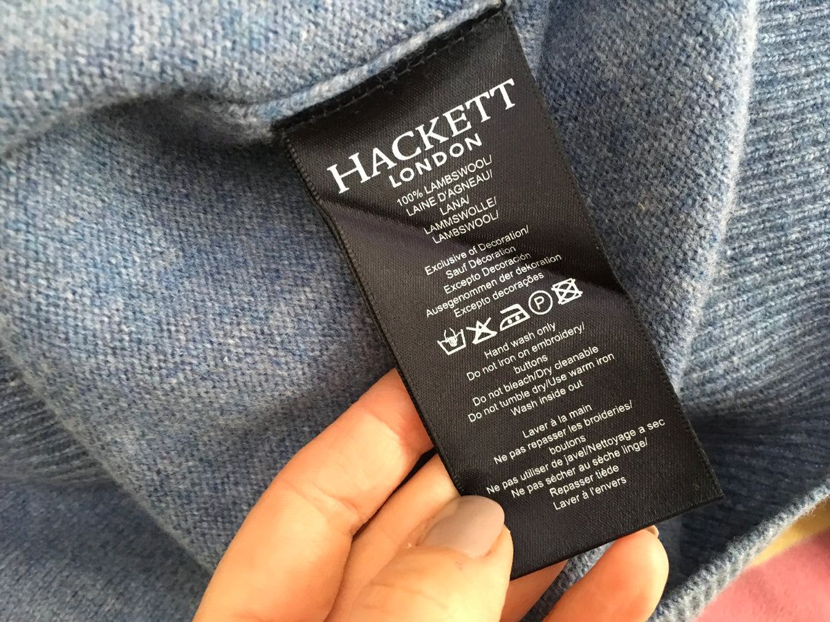 HACKETT LONDON LAMBS WOOL KNIT V NECK BLUE SWEATER JUMPER Men